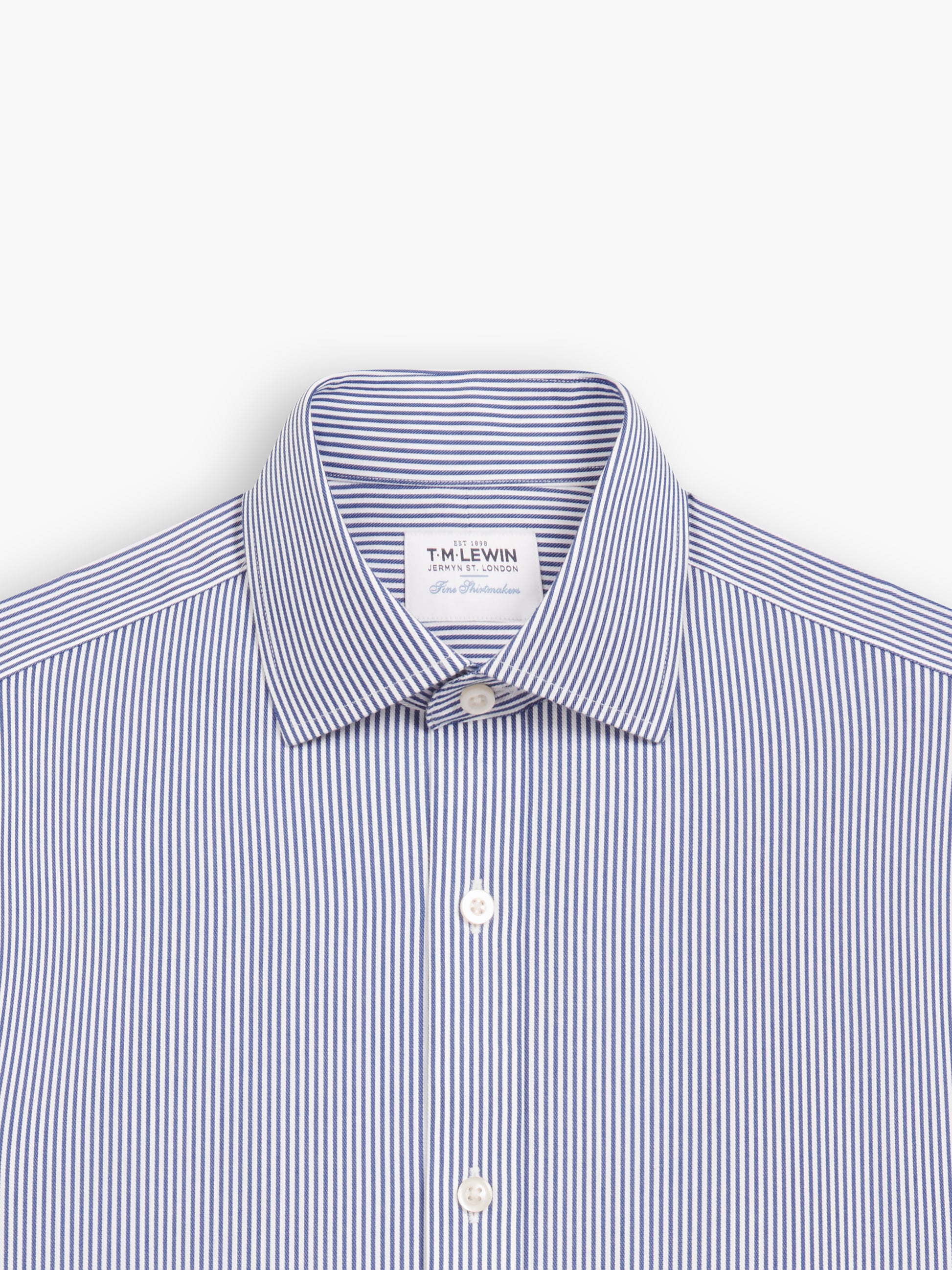 Image 7 of Non-Iron Navy Blue Bengal Stripe Twill Slim Fit Dual Cuff Classic Collar Shirt
