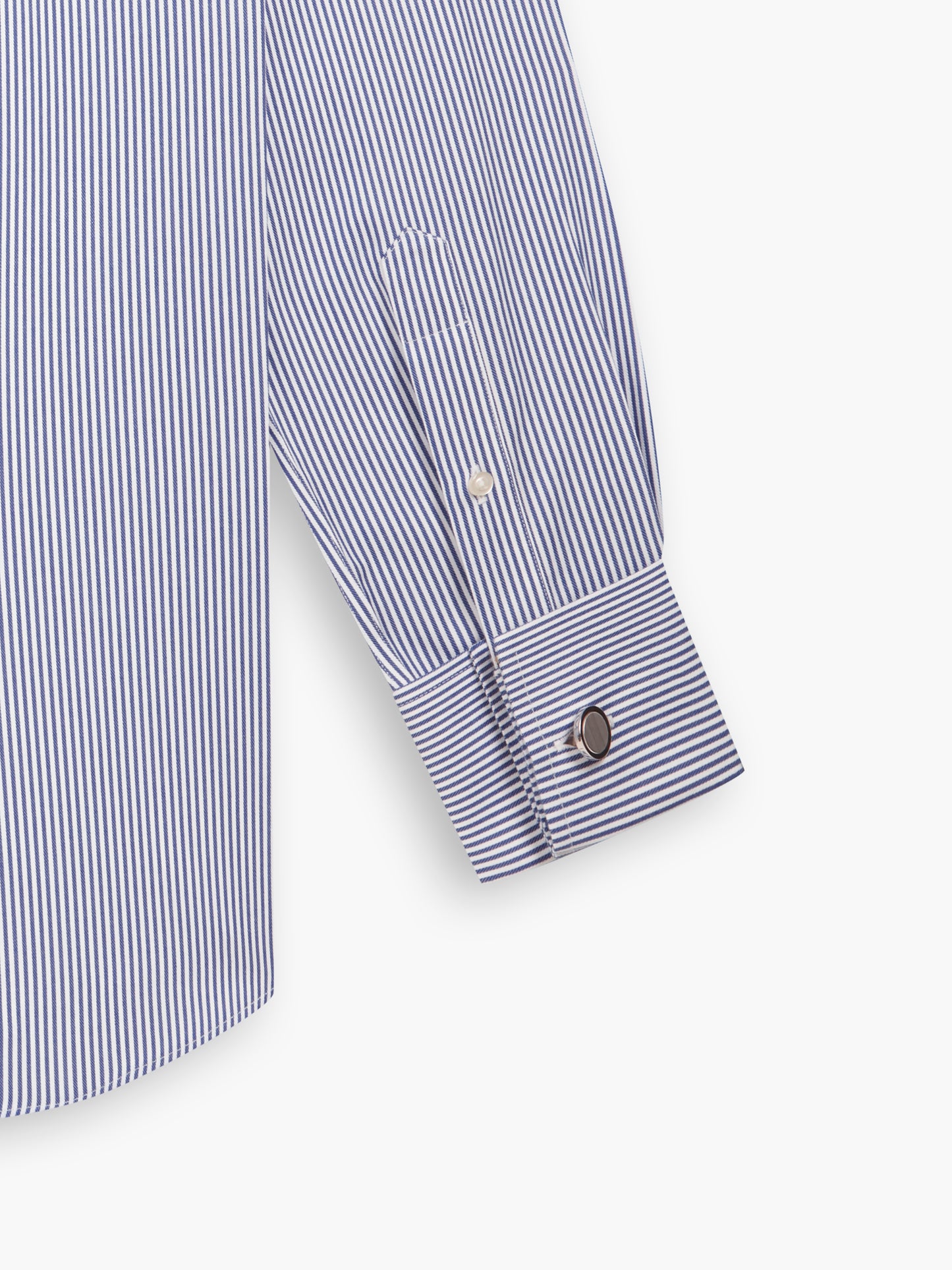 Image 8 of Non-Iron Navy Blue Bengal Stripe Twill Slim Fit Dual Cuff Classic Collar Shirt