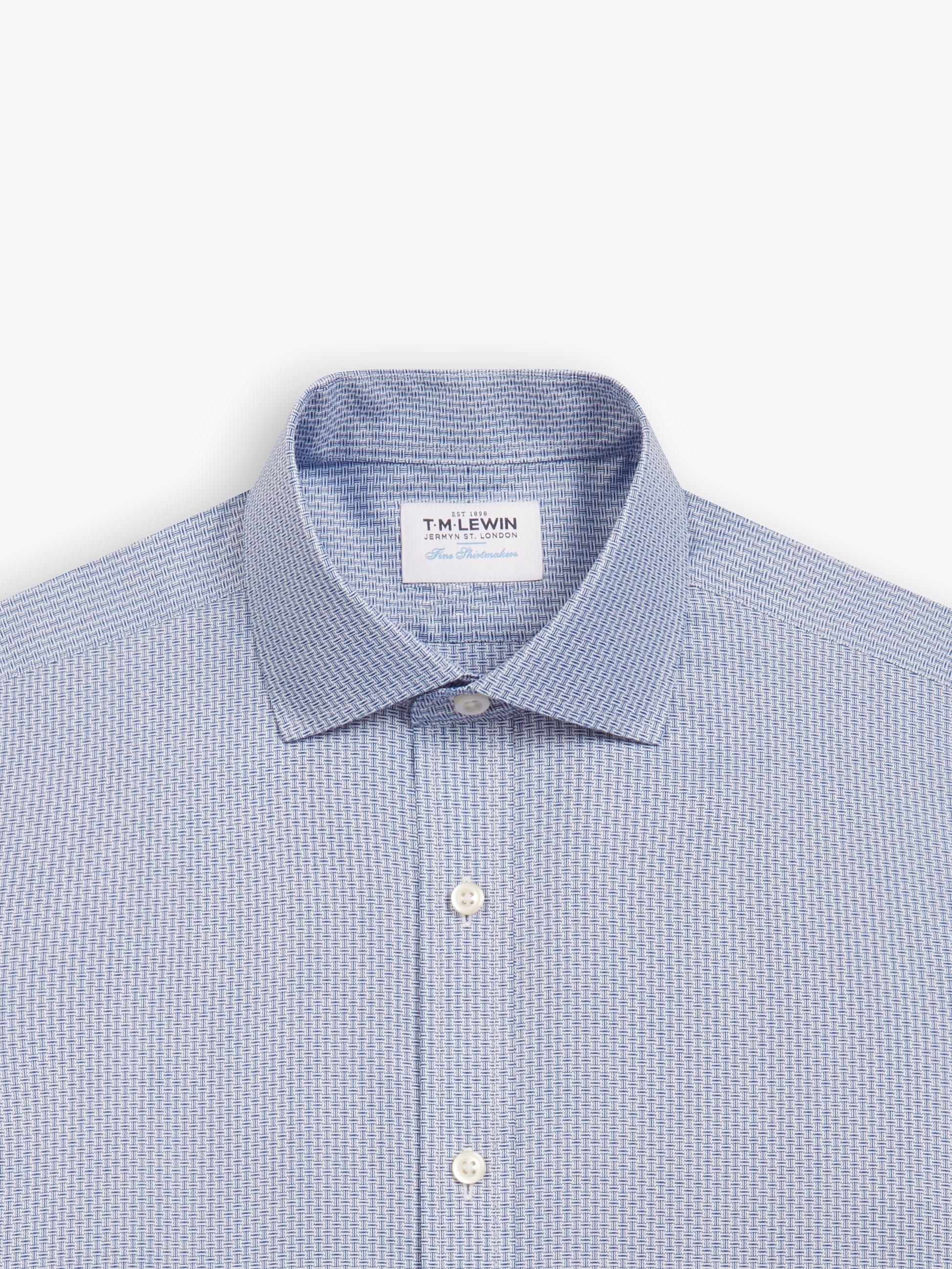 Image 1 of Non-Iron Navy Blue Brick Geometric Dobby Fitted Single Cuff Classic Collar Shirt