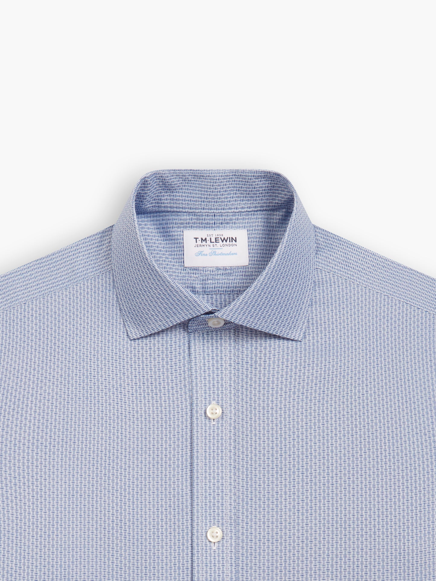 Image 1 of Non-Iron Navy Blue Brick Geometric Dobby Super Fitted Single Cuff Classic Collar Shirt