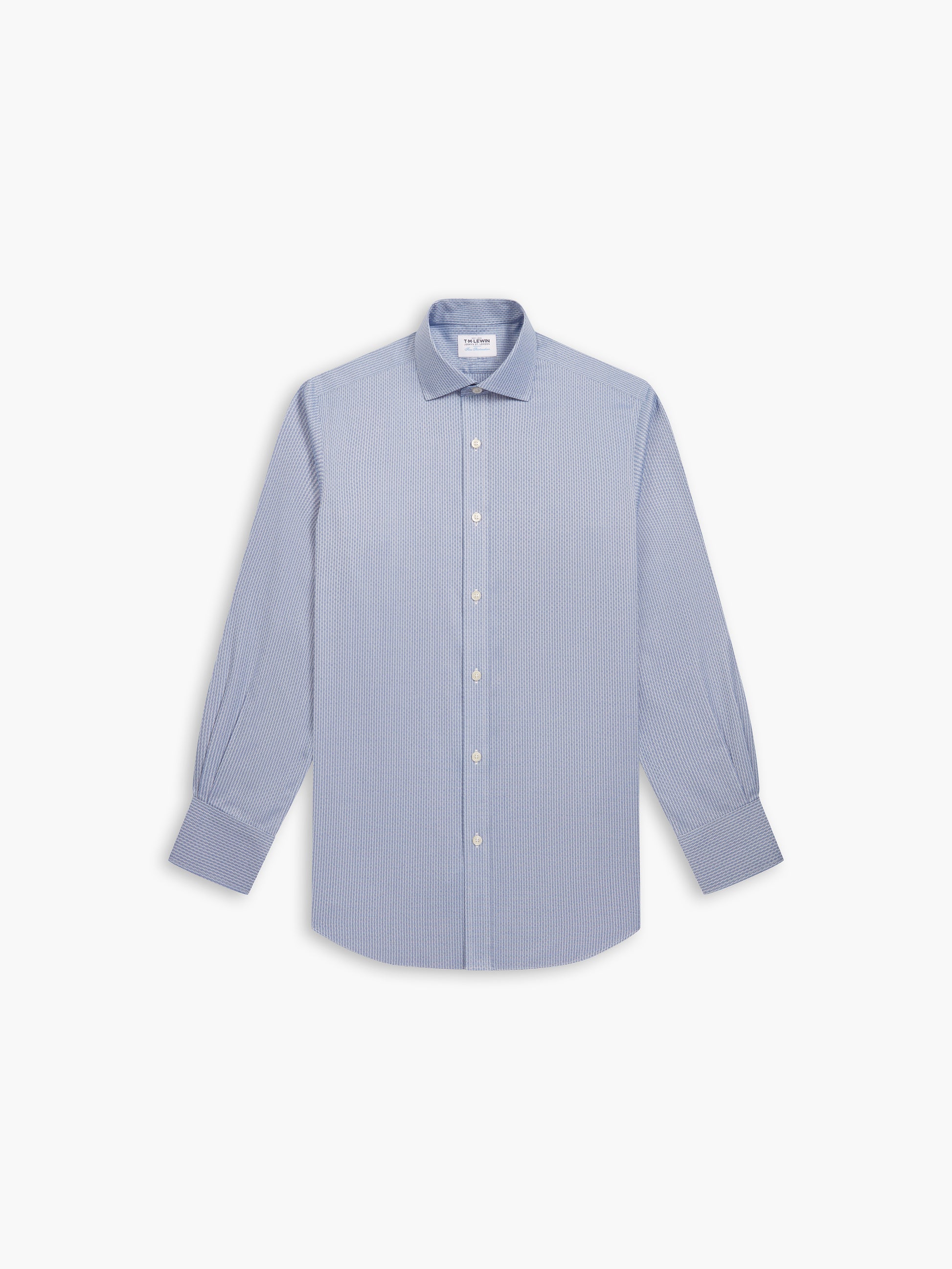 Image 2 of Non-Iron Navy Blue Brick Geometric Dobby Slim Fit Single Cuff Classic Collar Shirt