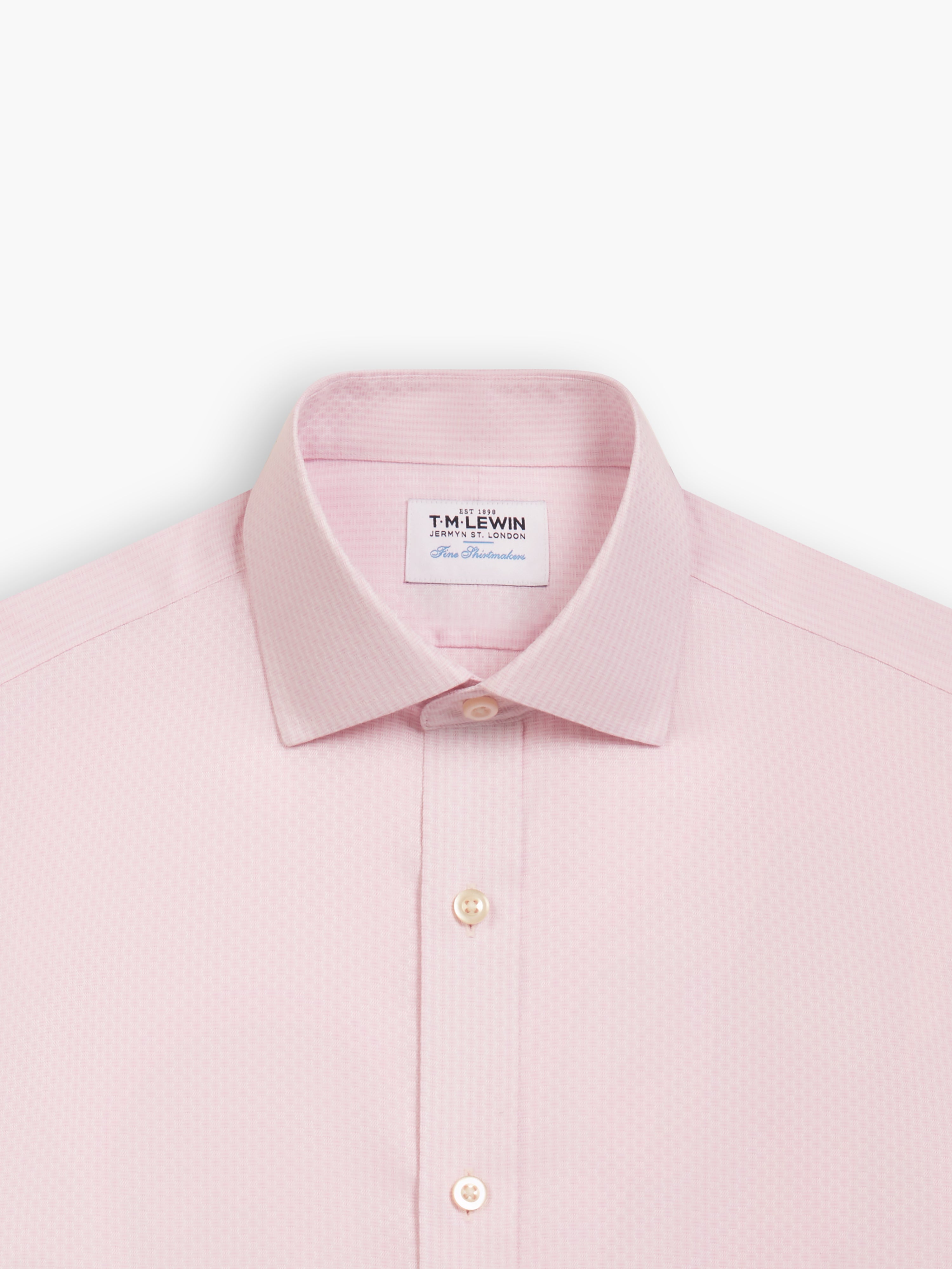 Non-Iron Pink Brick Geometric Dobby Fitted Single Cuff Classic Collar