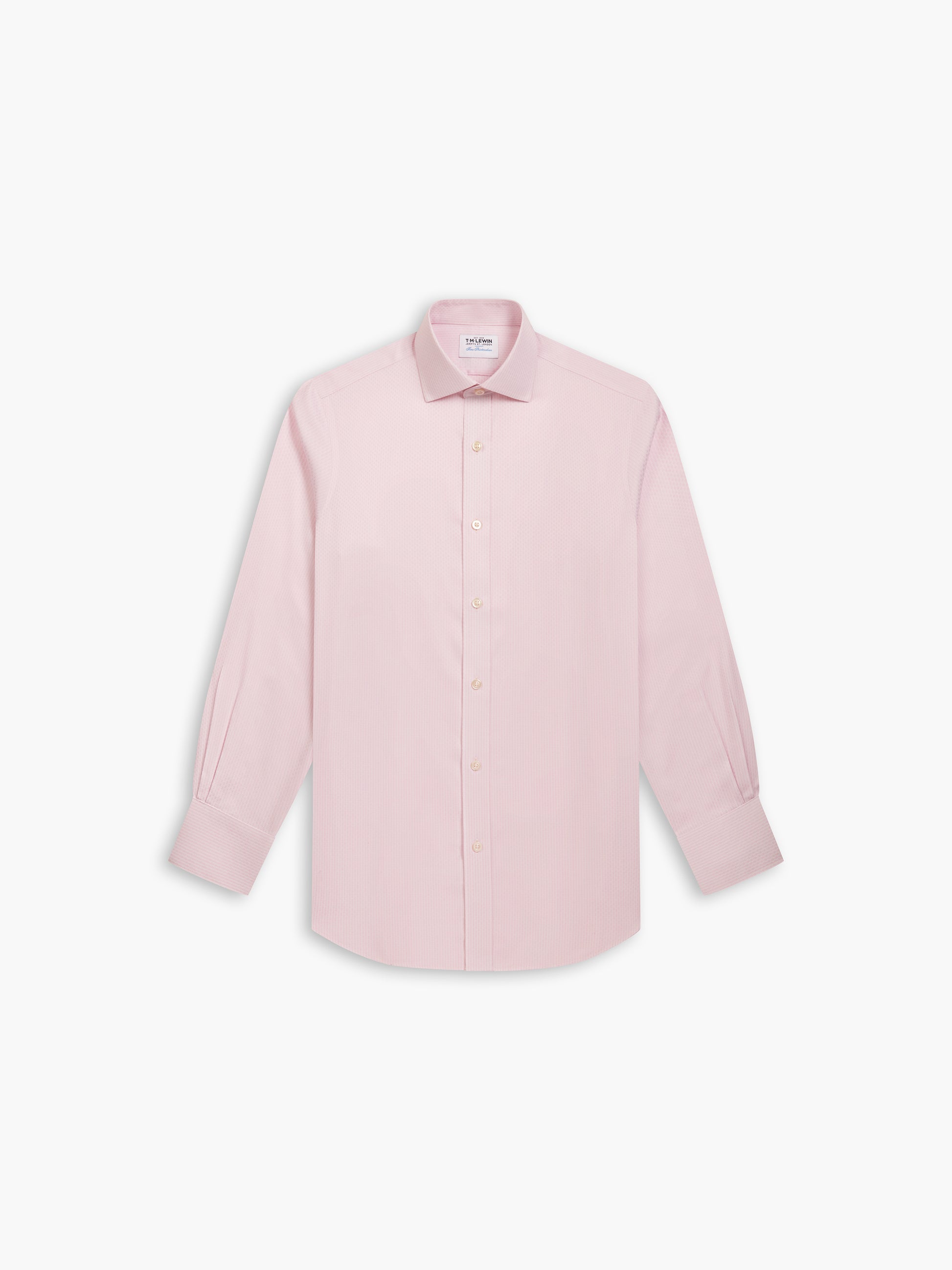 Image 2 of Non-Iron Pink Brick Geometric Dobby Fitted Single Cuff Classic Collar Shirt