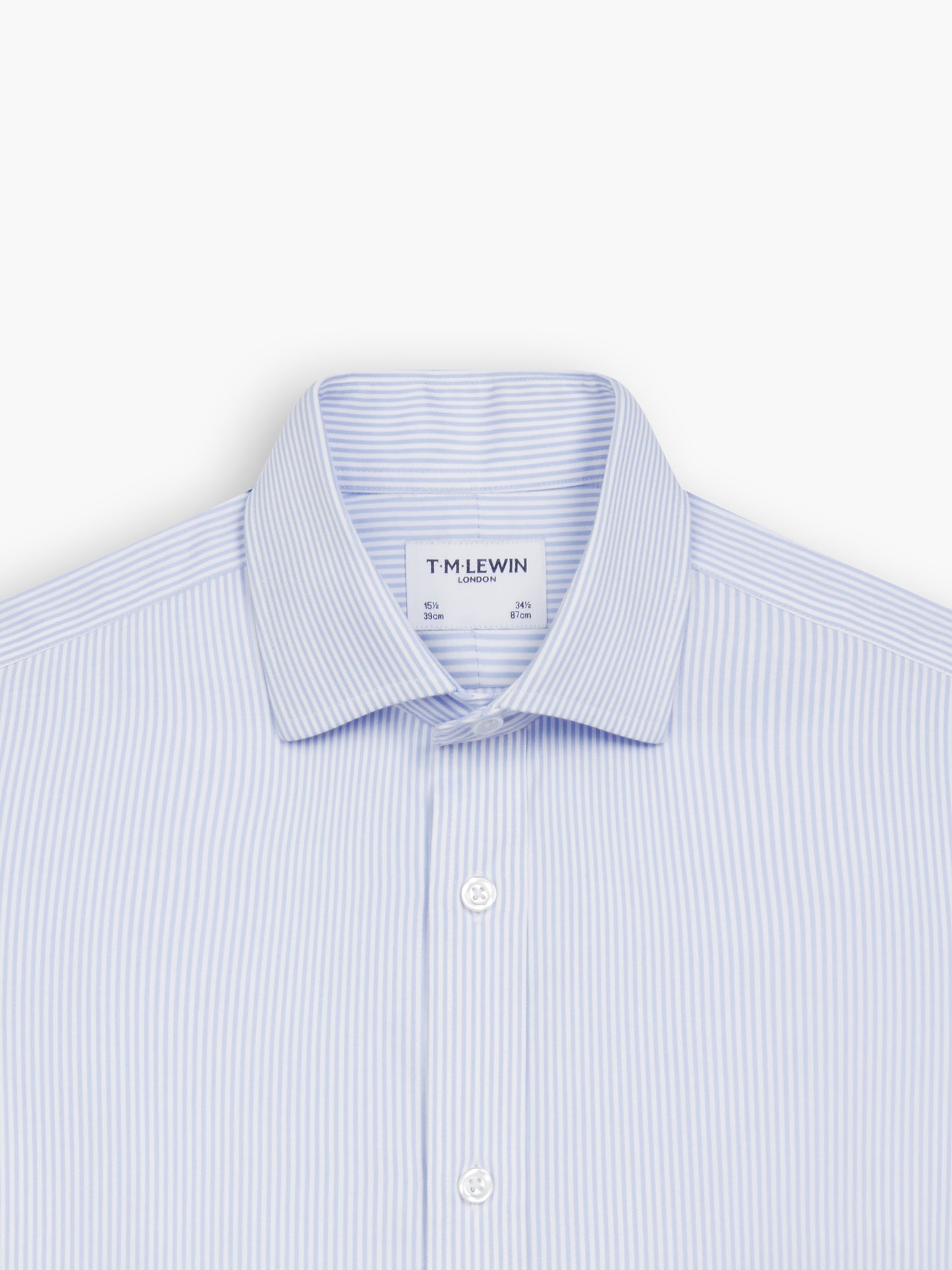 Non-Iron Light Blue Bengal Stripe Twill Slim Fit Single Cuff Cutaway Collar Shirt