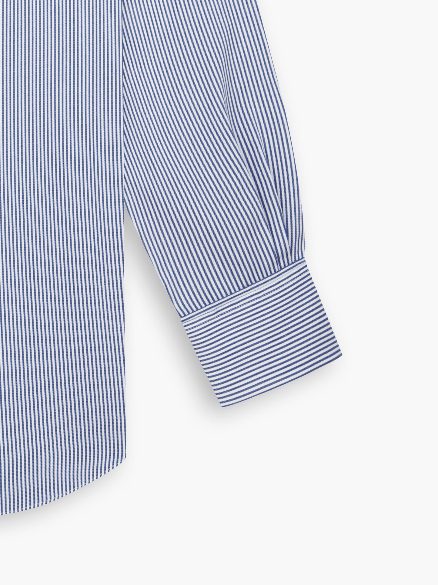 Non-Iron Navy Blue Bengal Stripe Twill Slim Fit Double Cuff Classic Collar Shirt