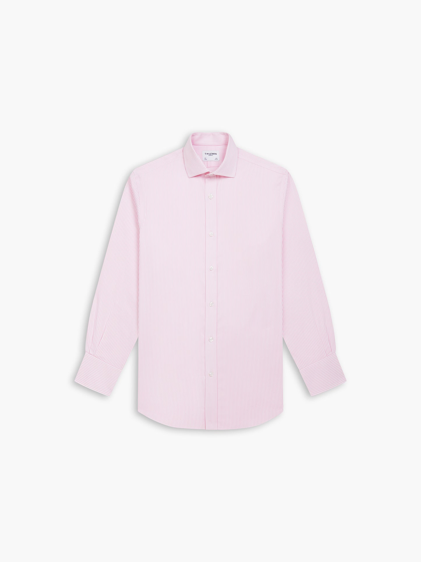 Non-Iron Pink Bengal Stripe Twill Fitted Single Cuff Classic Collar Shirt