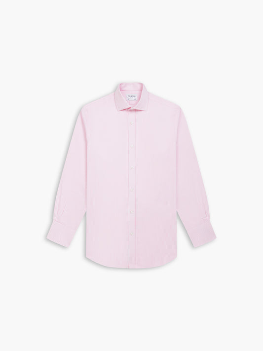 Non-Iron Pink Bengal Stripe Twill Slim Fit Single Cuff Classic Collar Shirt