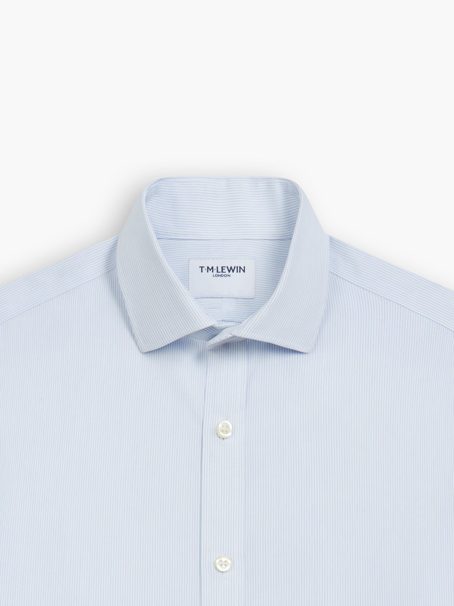 Image 1 of Non-Iron Blue Mini Stripe Poplin Fitted Single Cuff Classic Collar Shirt