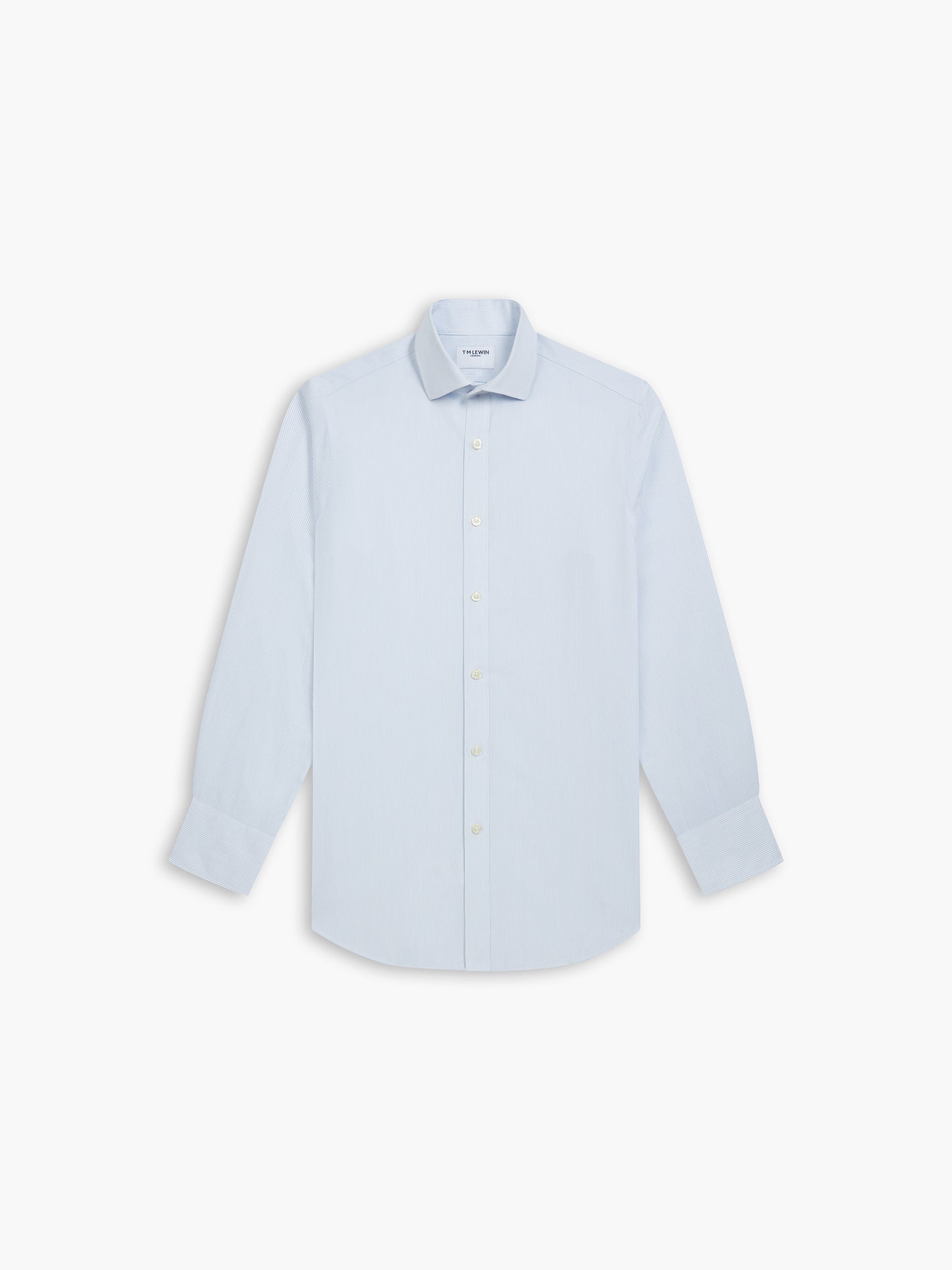 Image 4 of Non-Iron Blue Mini Stripe Poplin Fitted Single Cuff Classic Collar Shirt