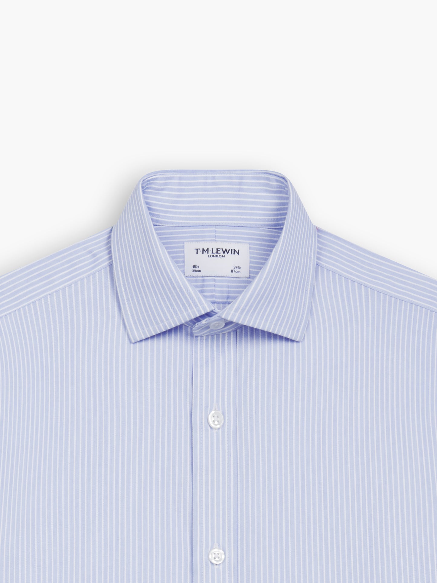 Non-Iron Light Blue Chalk Stripe Twill Fitted Single Cuff Classic Collar Shirt