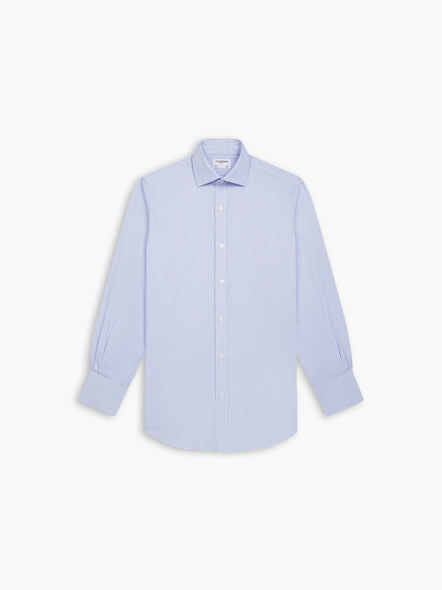 Non-Iron Light Blue Chalk Stripe Twill Slim Fit Single Cuff Classic Collar Shirt
