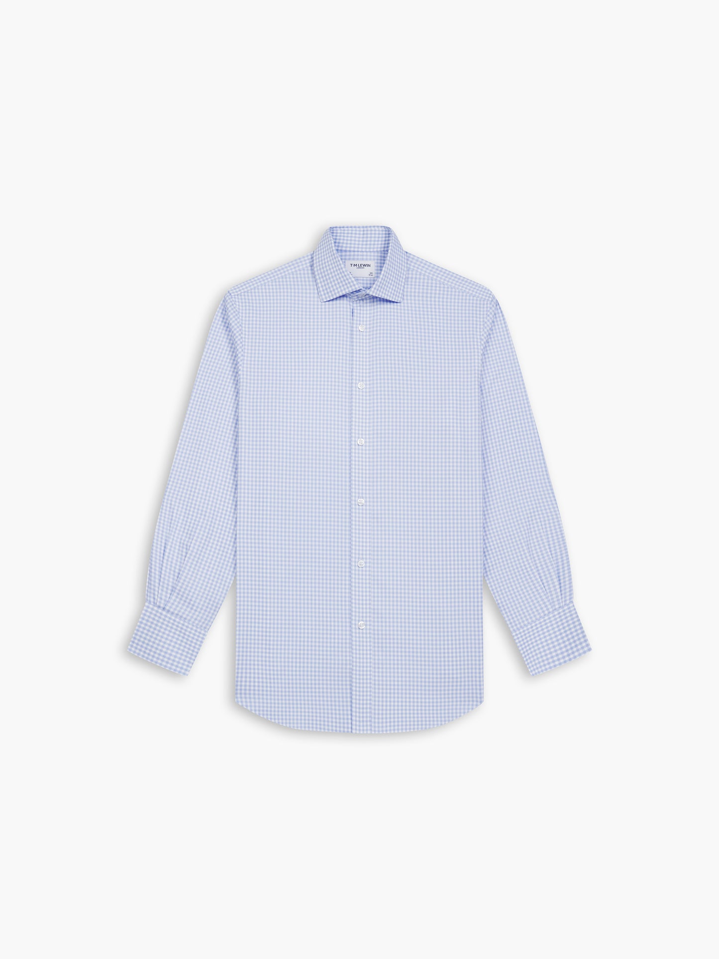Non-Iron Light Blue Gingham Twill Regular Fit Single Cuff Classic Collar Shirt