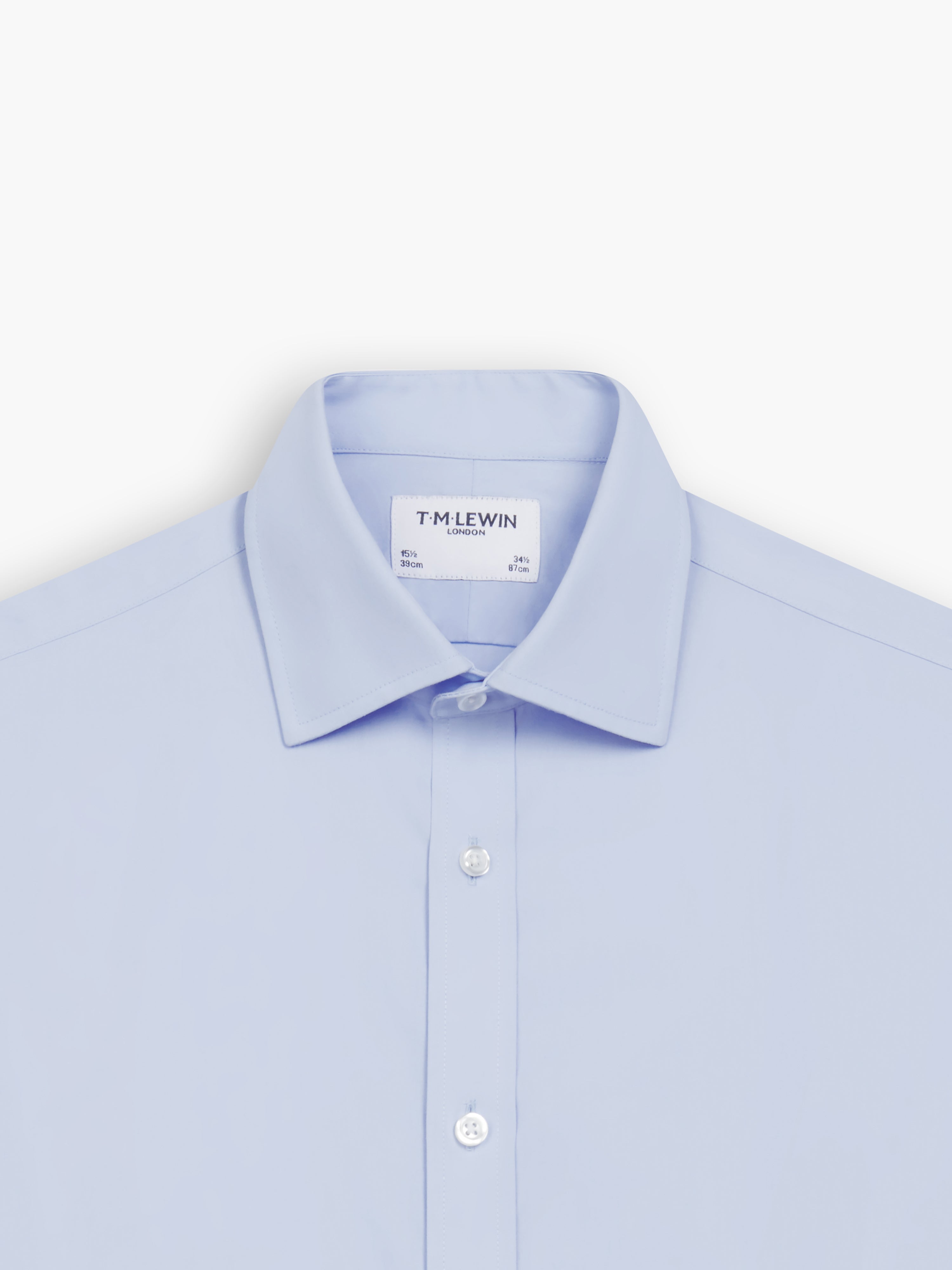 Non Iron Blue Poplin Regular Fit Double Cuff Classic Collar Shirt Light Blue Regular Double 14.5 33