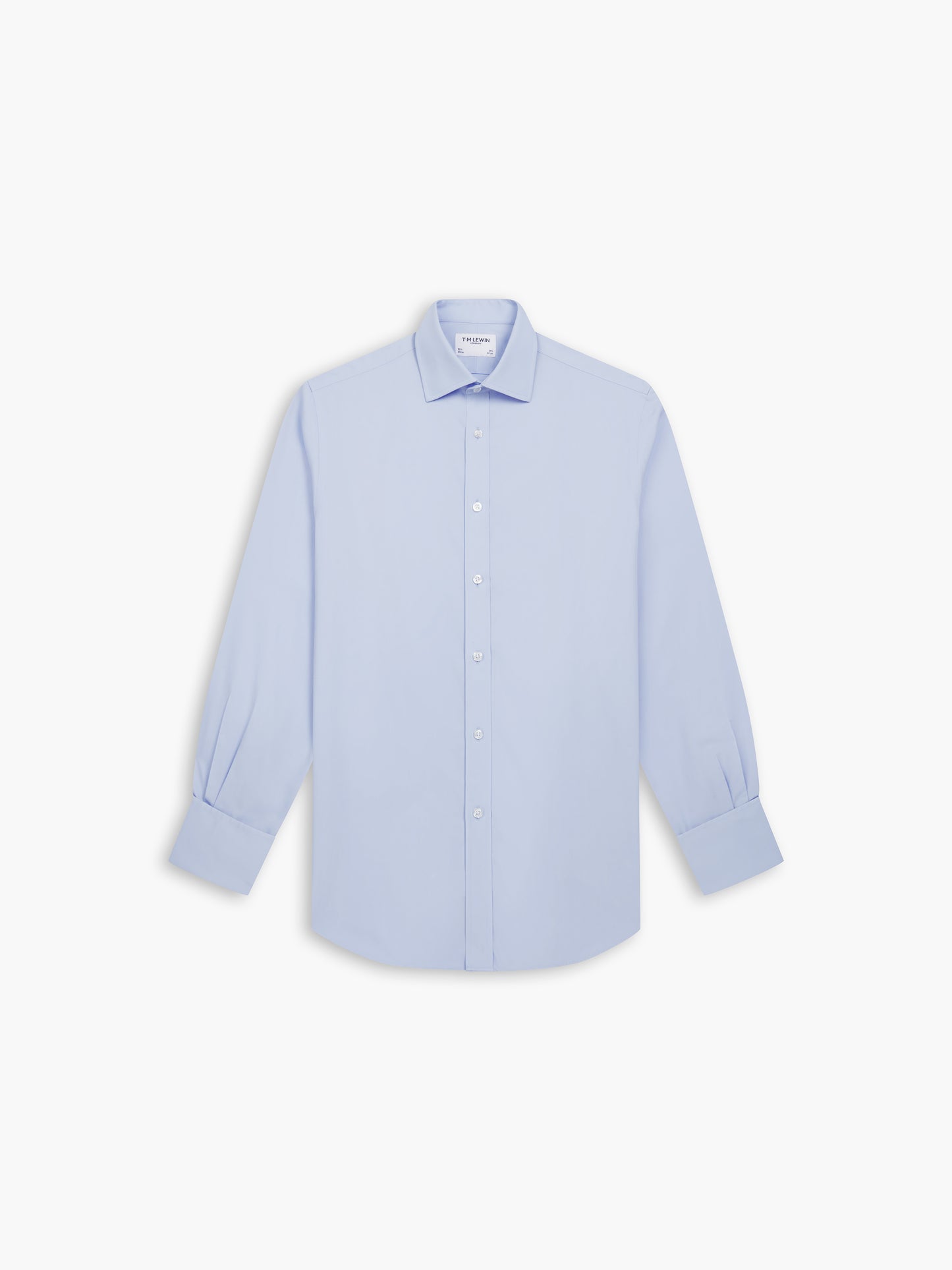 Non-Iron Blue Poplin Fitted Double Cuff Classic Collar Shirt