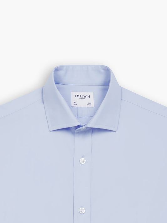 Non-Iron Blue Poplin Slim Fit Single Cuff Classic Collar Shirt