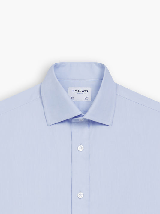 Non-Iron Light Blue Twill Slim Fit Double Cuff Semi Cutaway Collar Shirt