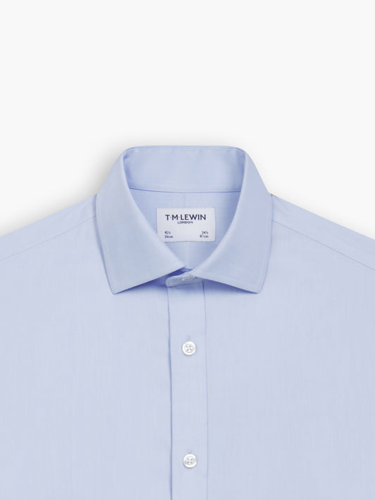 Non-Iron Light Blue Twill Fitted Single Cuff Classic Collar Shirt