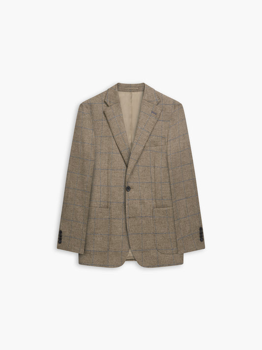 Olivier Slim Fit Jacket in Blue and Neutral Robert Noble Mill Wool Check