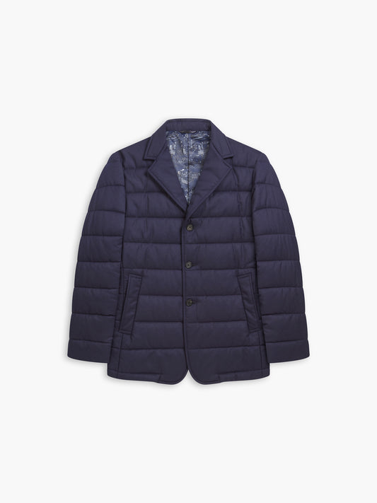 Bocelli Slim Fit Quilted Jacket in Navy Wool