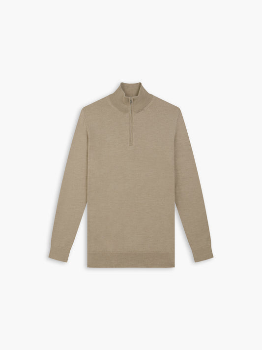 Italian Merino Wool Quarter-Zip Jumper - Oatmeal