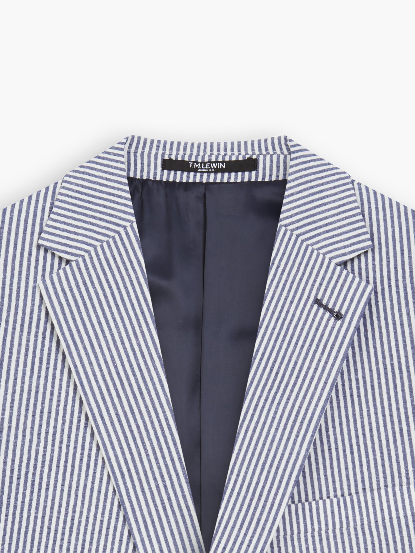 Rhodes Slim Navy Striped Cotton-Linen Seersucker Blazer