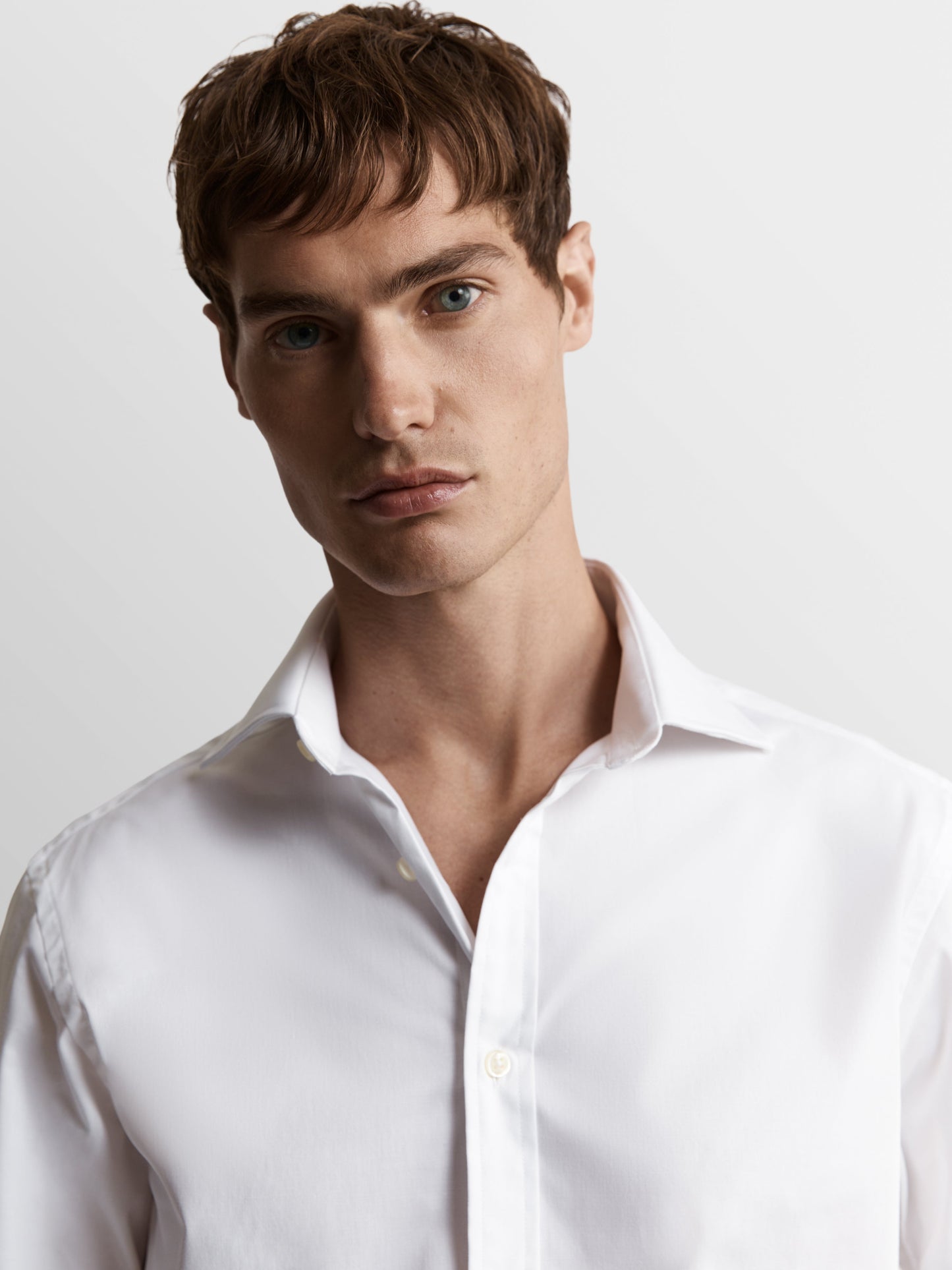 Non-Iron White Twill Fitted Double Cuff Semi Cutaway Collar Shirt
