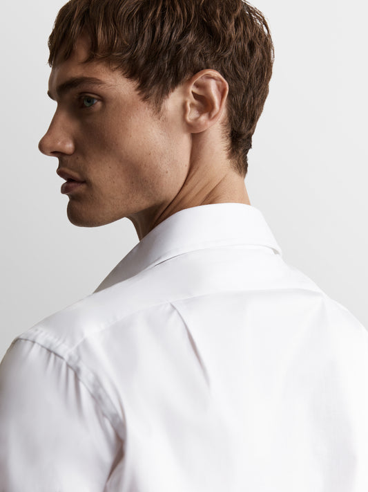 Non-Iron White Twill Super Fitted Double Cuff Classic Collar Shirt