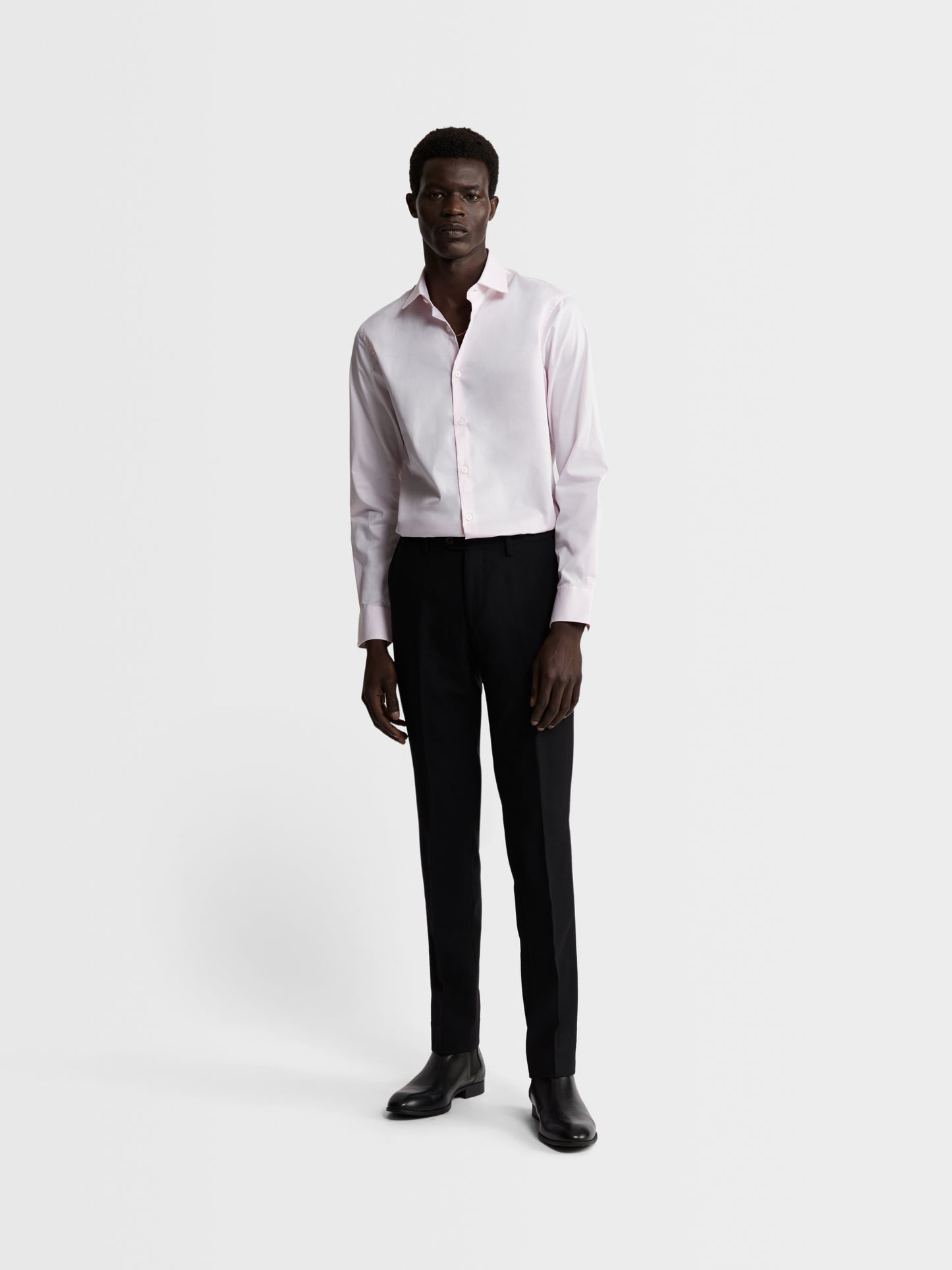 Pink Stretch Twill Slim Fit Single Cuff Classic Collar Shirt
