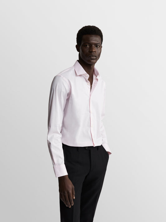 Pink Stretch Twill Fitted Single Cuff Classic Collar Shirt