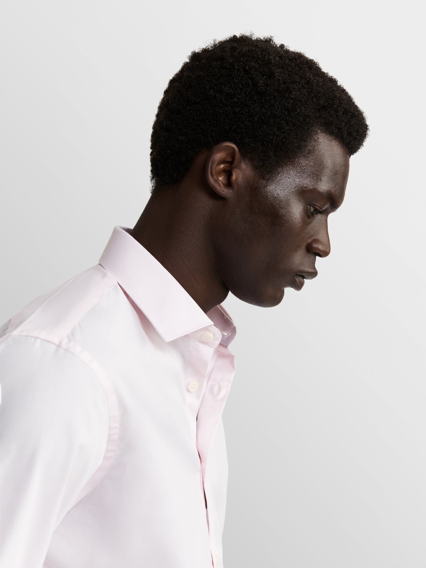 Pink Stretch Twill Super Fitted Single Cuff Classic Collar Shirt