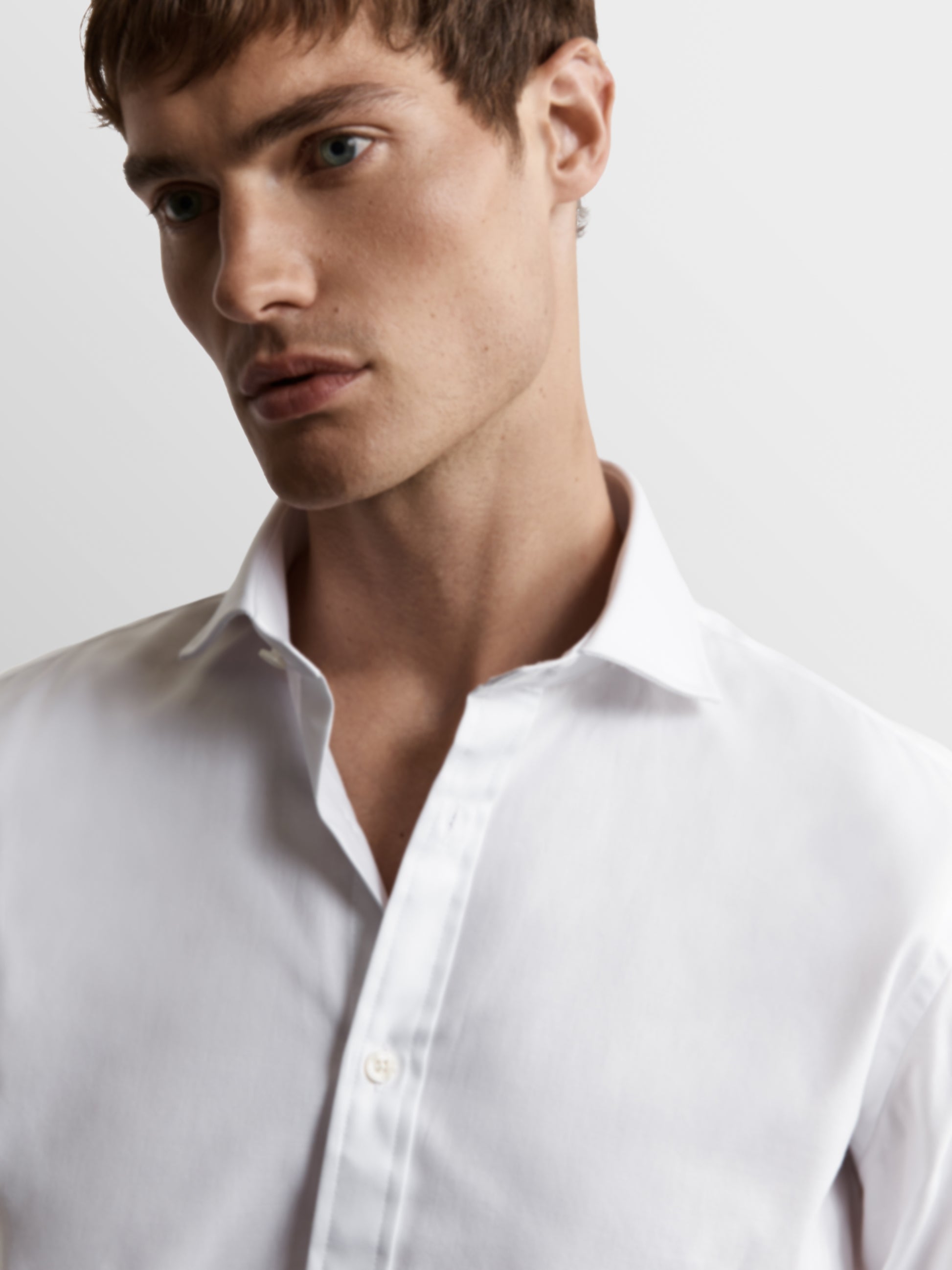 Image 2 of White Bold Twill Slim Fit Double Cuff Cutaway Collar Shirt