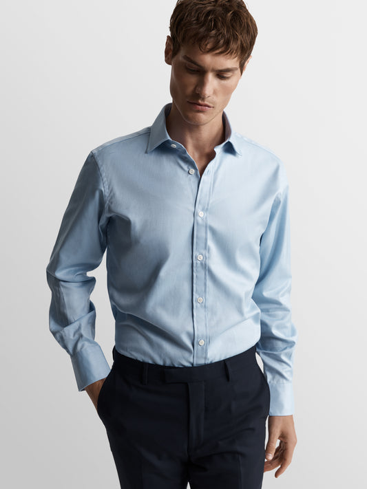 Image 1 of Blue Bold Twill Slim Fit Single Cuff Classic Collar Shirt