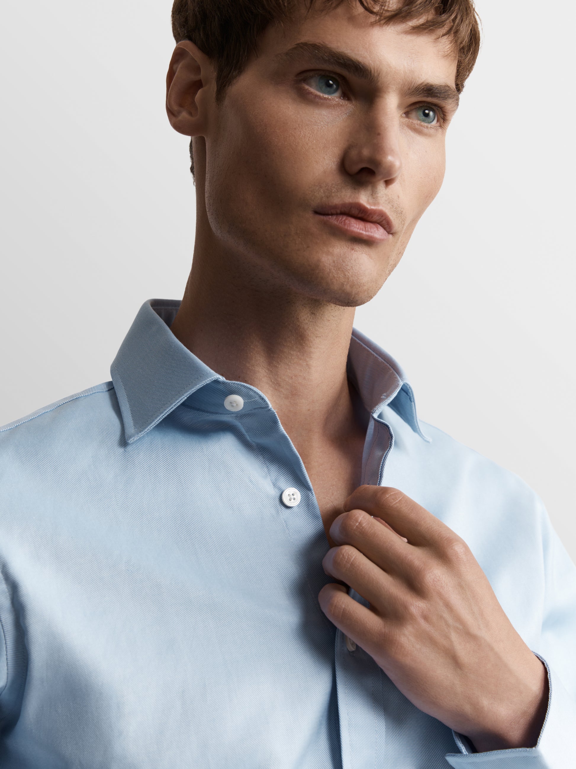 Image 2 of Blue Bold Twill Slim Fit Single Cuff Classic Collar Shirt