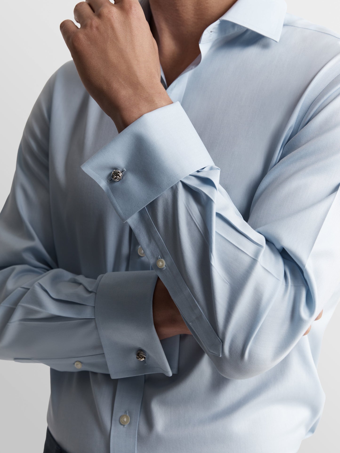 Non-Iron Light Blue Twill Fitted Double Cuff Classic Collar Shirt