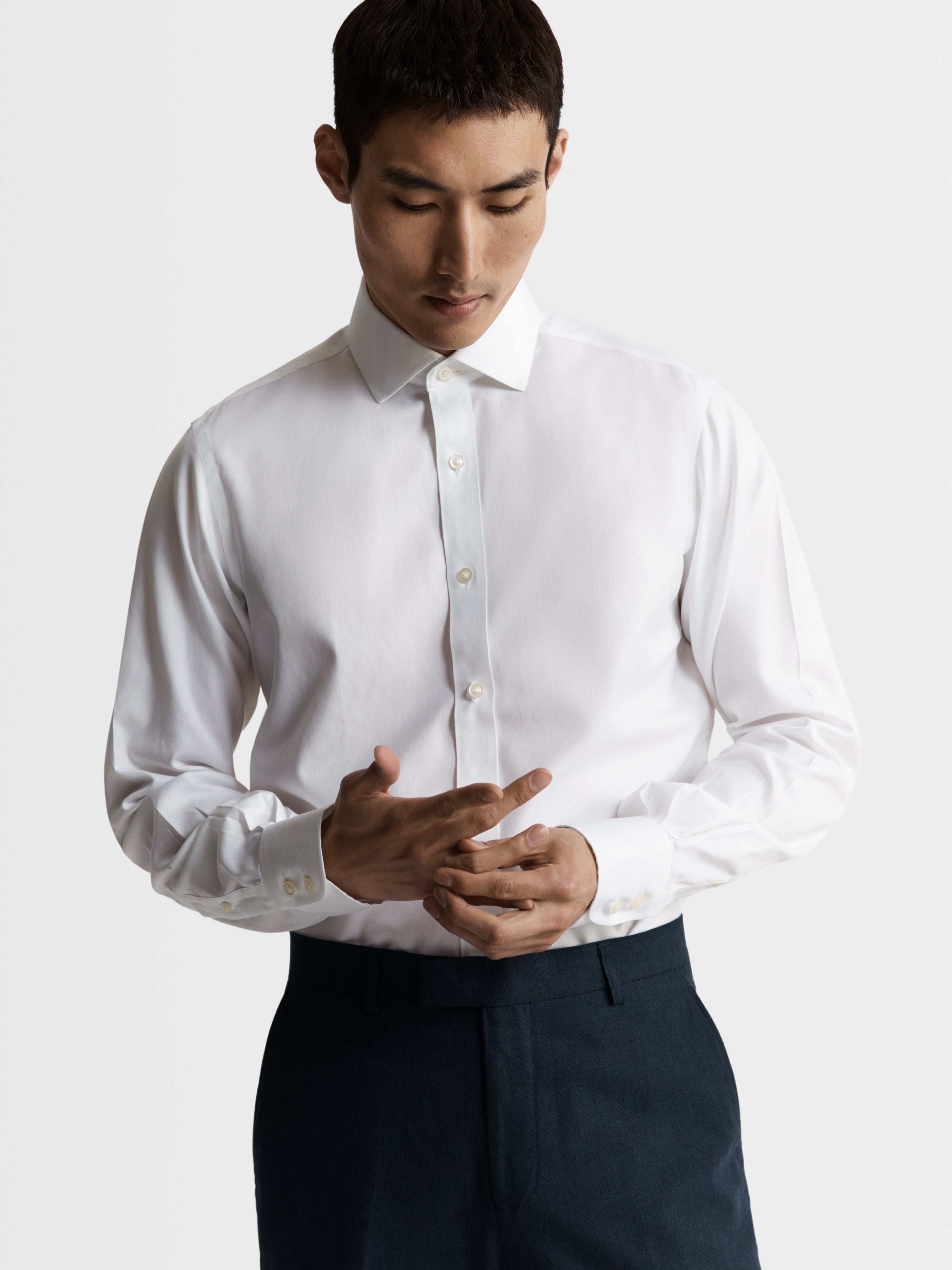 Max Performance White Twill Fitted Single Cuff Classic Collar Shirt ...