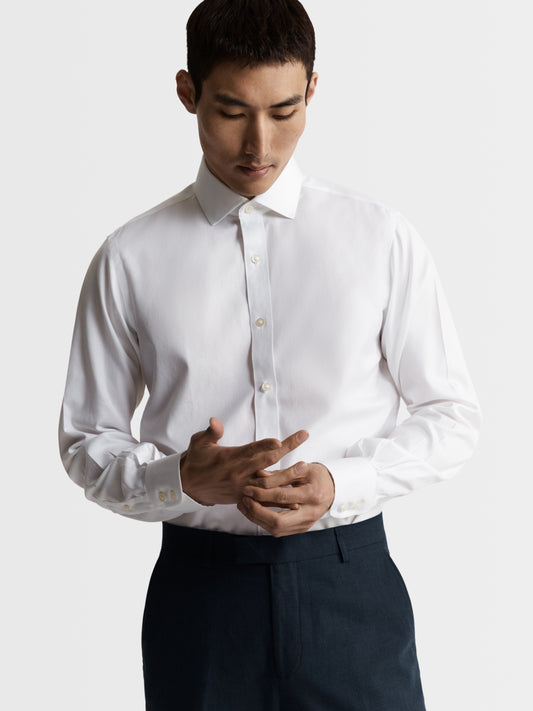 Image 1 of Max Performance White Twill Fitted Single Cuff Classic Collar Shirt