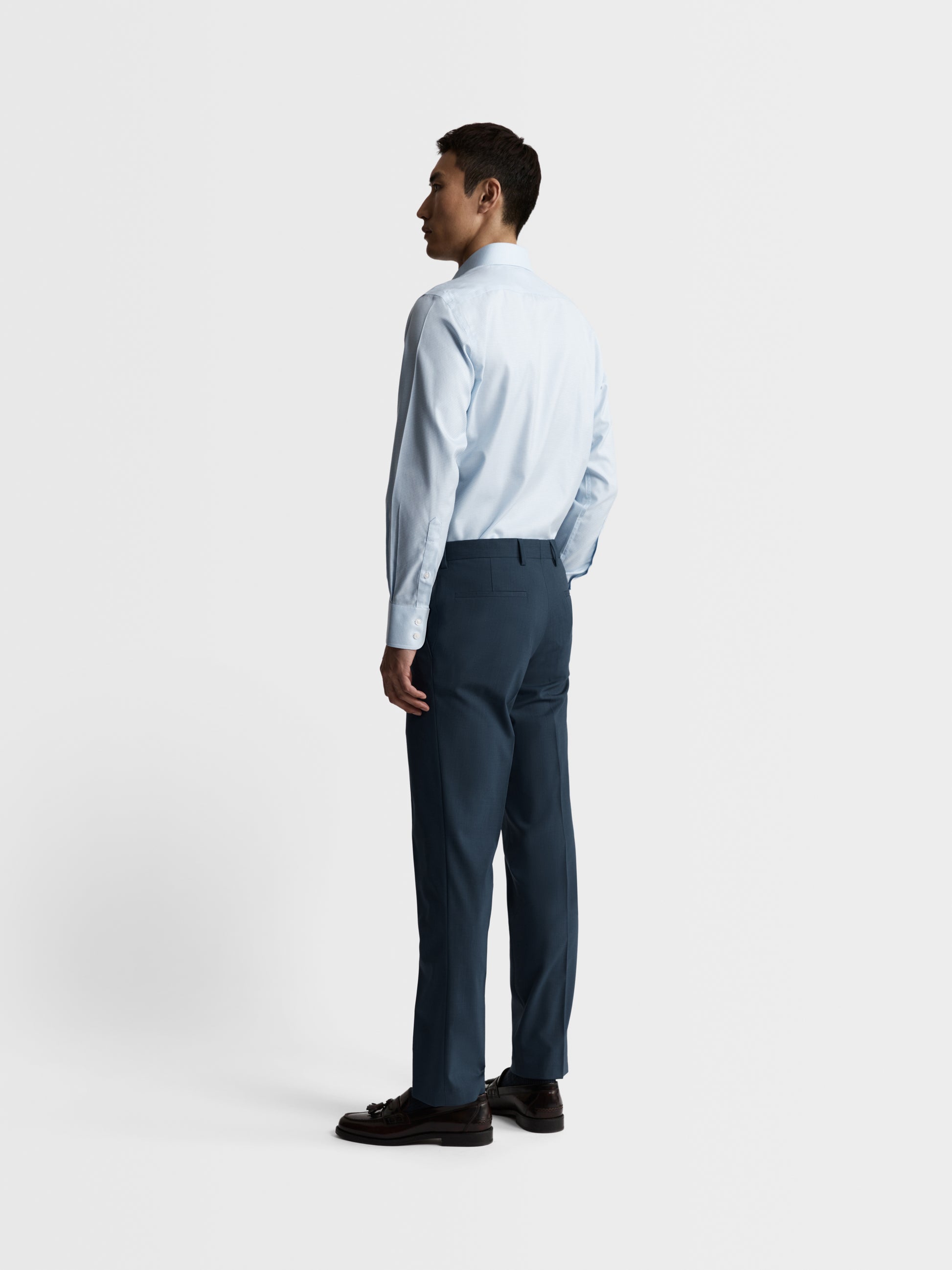 Image 5 of Non-Iron Light Blue Mini Dogtooth Plain Weave Slim Fit Single Cuff Classic Collar Shirt