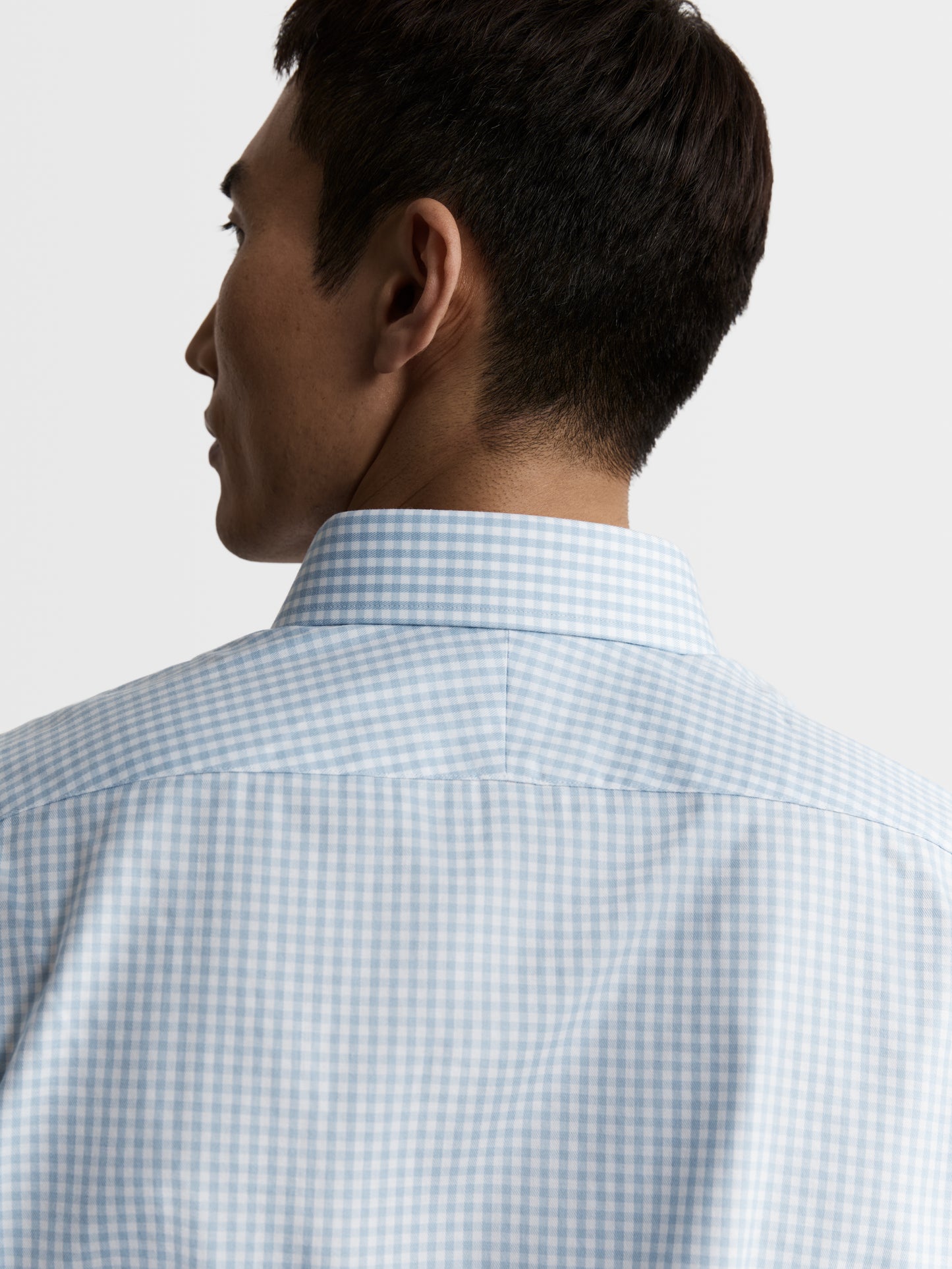 Image 3 of Non-Iron Light Blue Gingham Twill Fitted Single Cuff Classic Collar Shirt