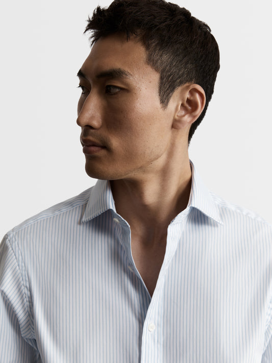 Image 2 of Light Blue Pencil Stripe Poplin Regular Fit Double Cuff Classic Collar Shirt