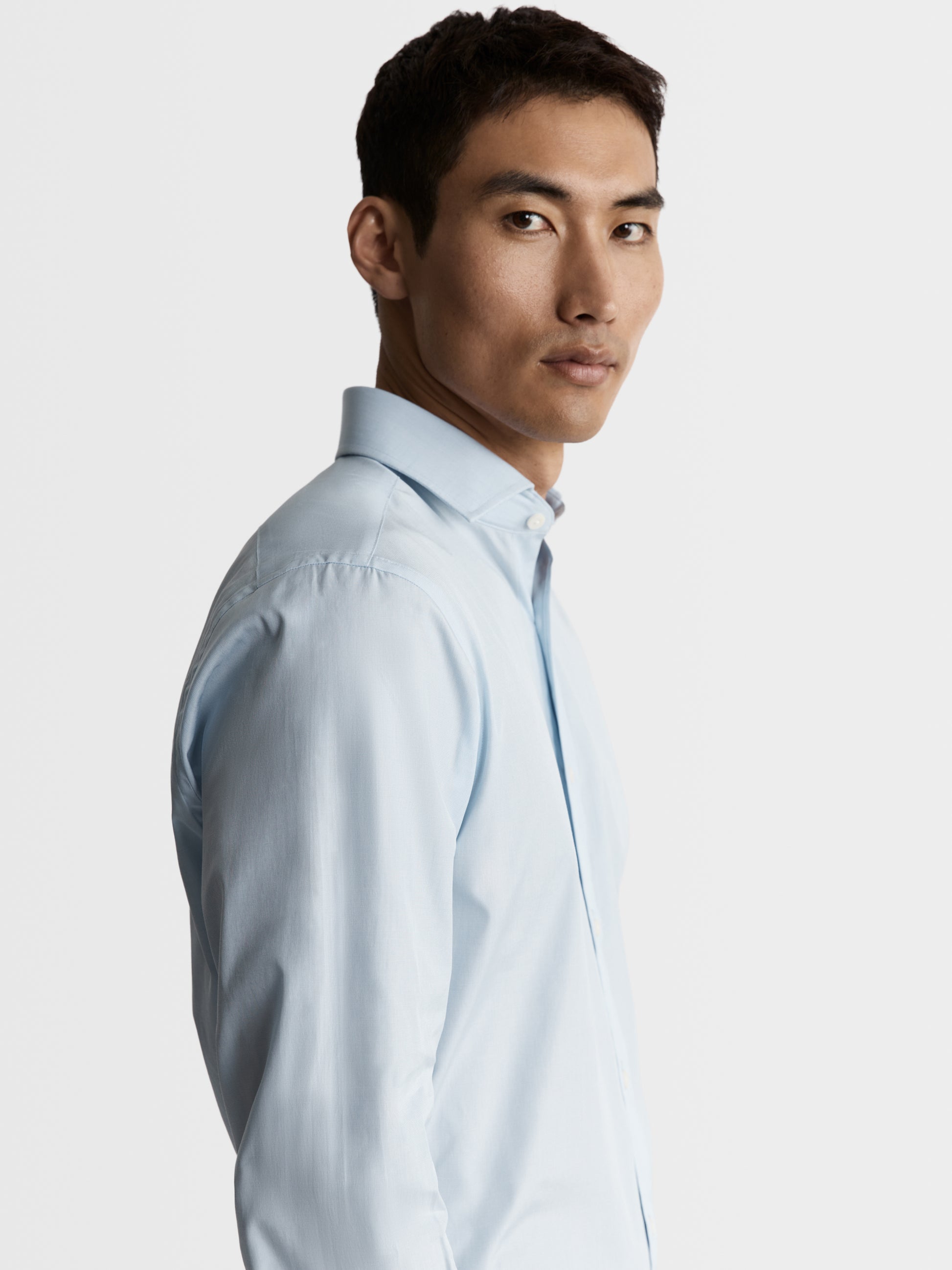 Image 2 of Light Blue End-on-End Slim Fit Single Cuff Classic Collar Shirt