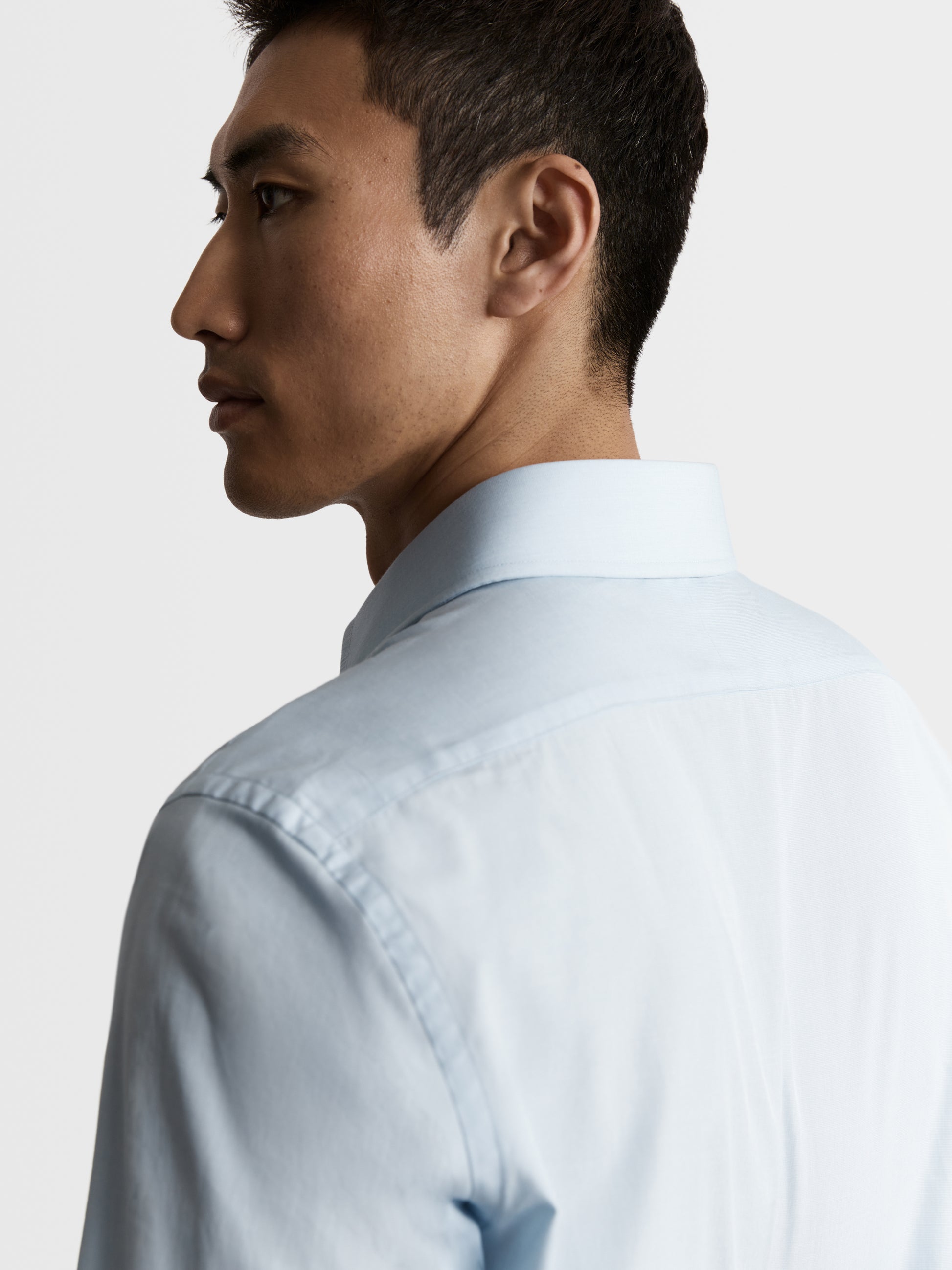 Image 3 of Light Blue End-on-End Fitted Single Cuff Classic Collar Shirt