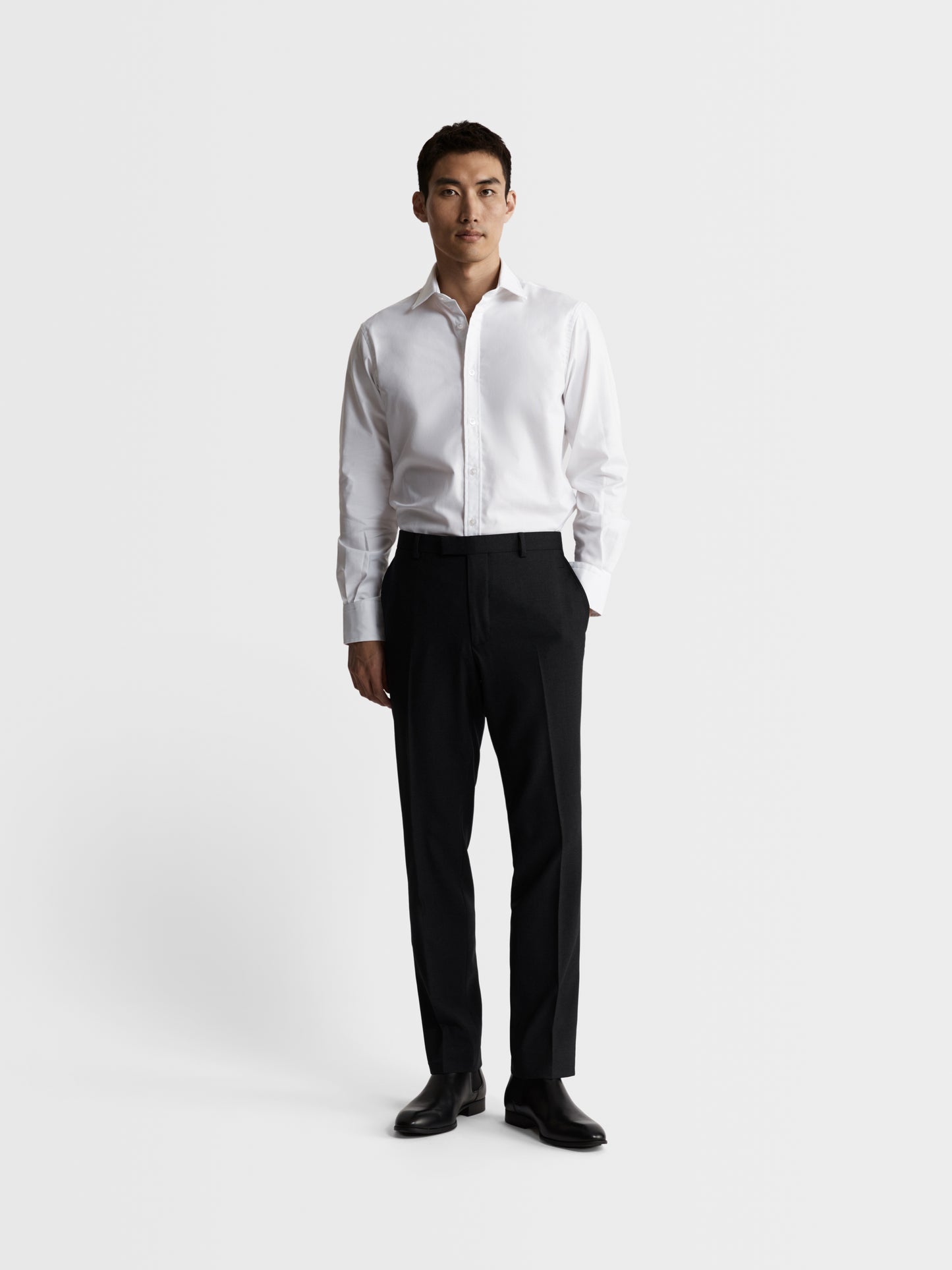 Image 5 of White Poplin Stretch Slim Fit Single Cuff Shirt