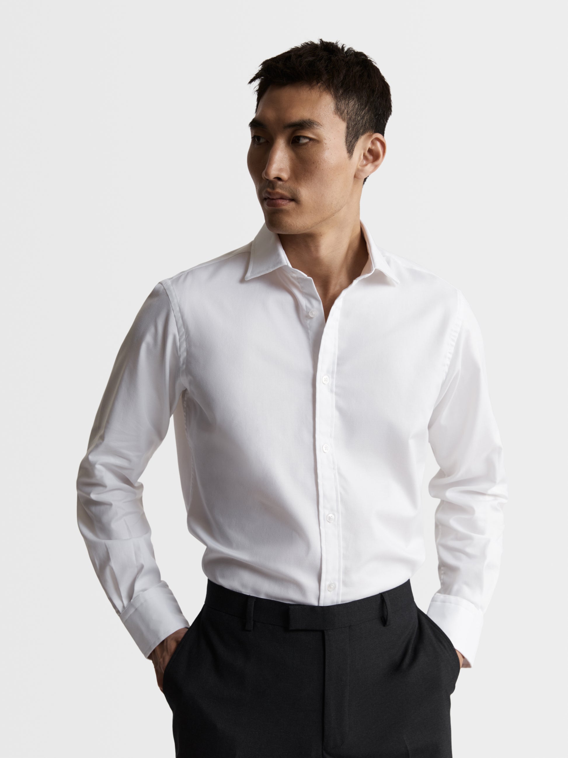 Image 1 of White Poplin Stretch Slim Fit Single Cuff Shirt