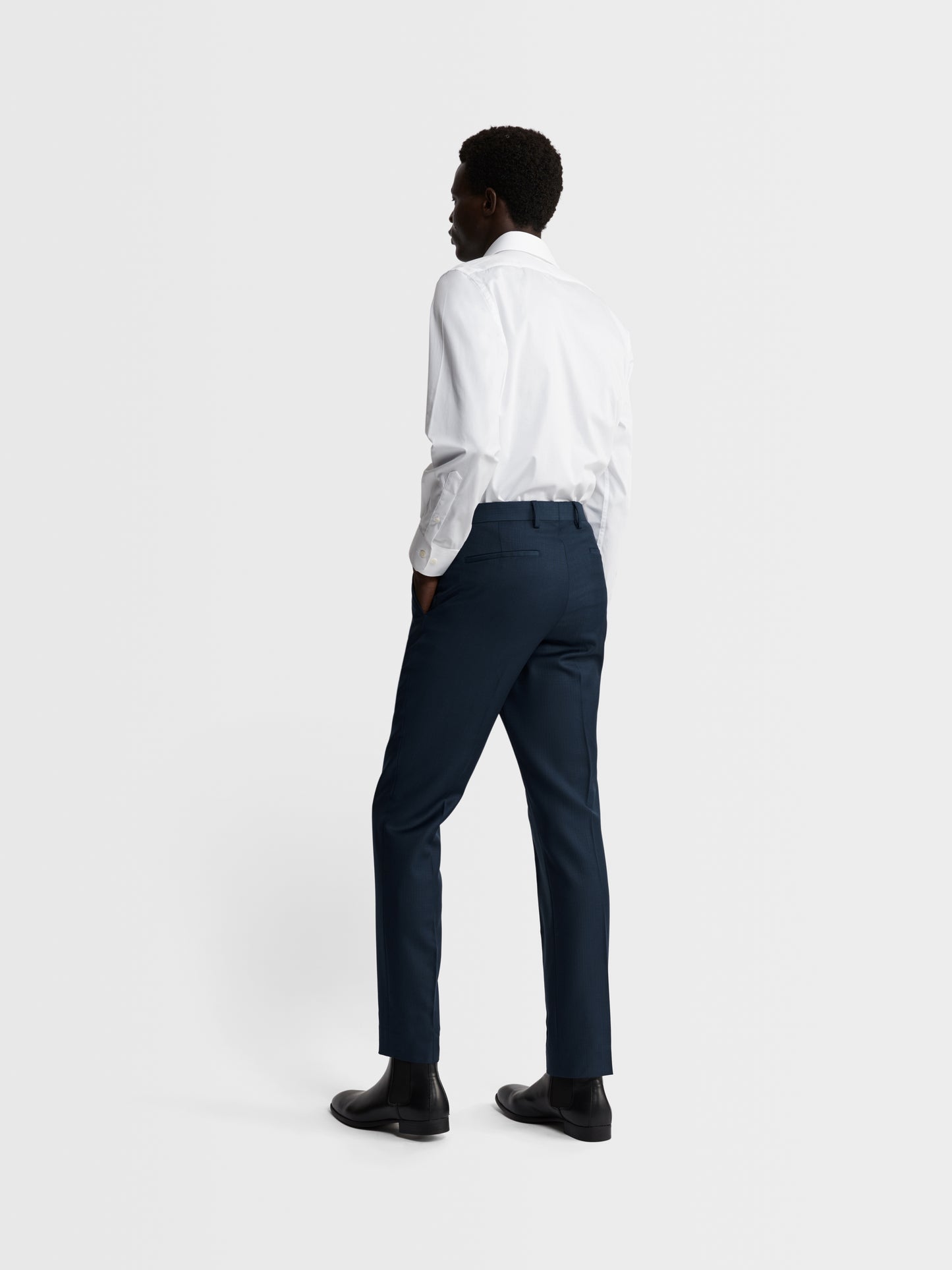 Image 5 of White Stretch Twill Slim Fit Single Cuff Classic Collar Shirt