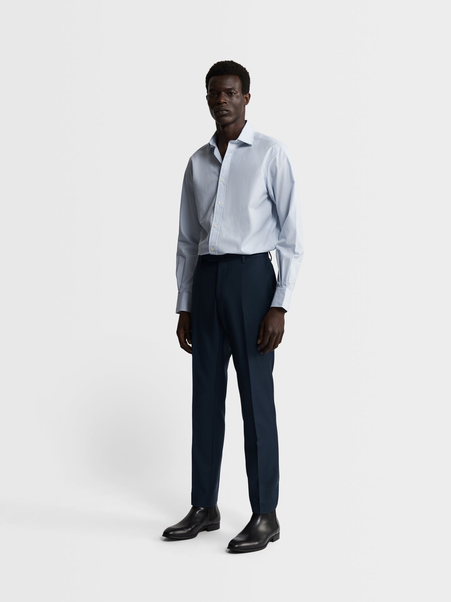 Image 3 of Light Blue Micro Check Plain Weave Regular Fit Single Cuff Classic Collar Shirt