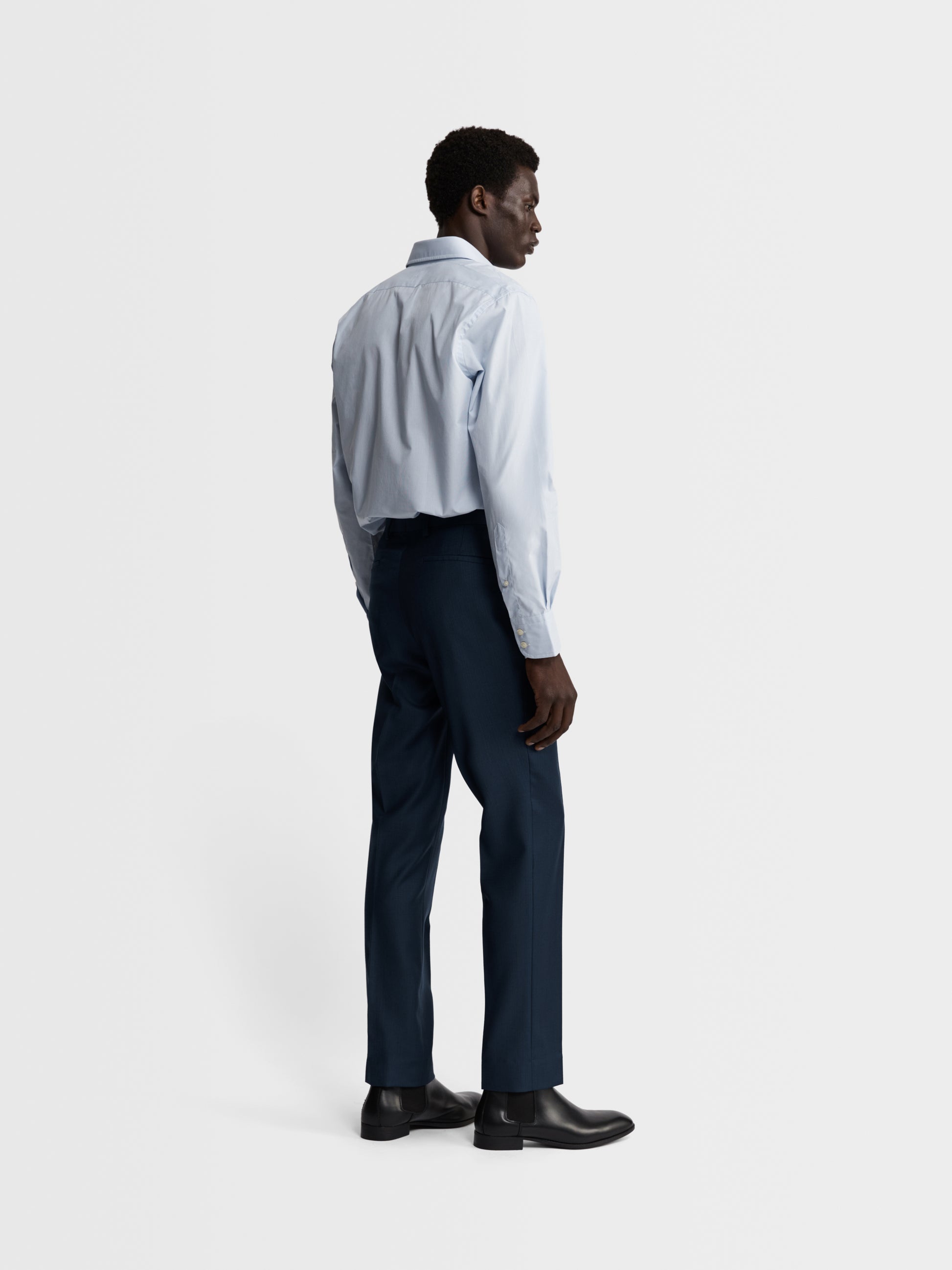 Image 4 of Light Blue Micro Check Plain Weave Slim Fit Single Cuff Classic Collar Shirt