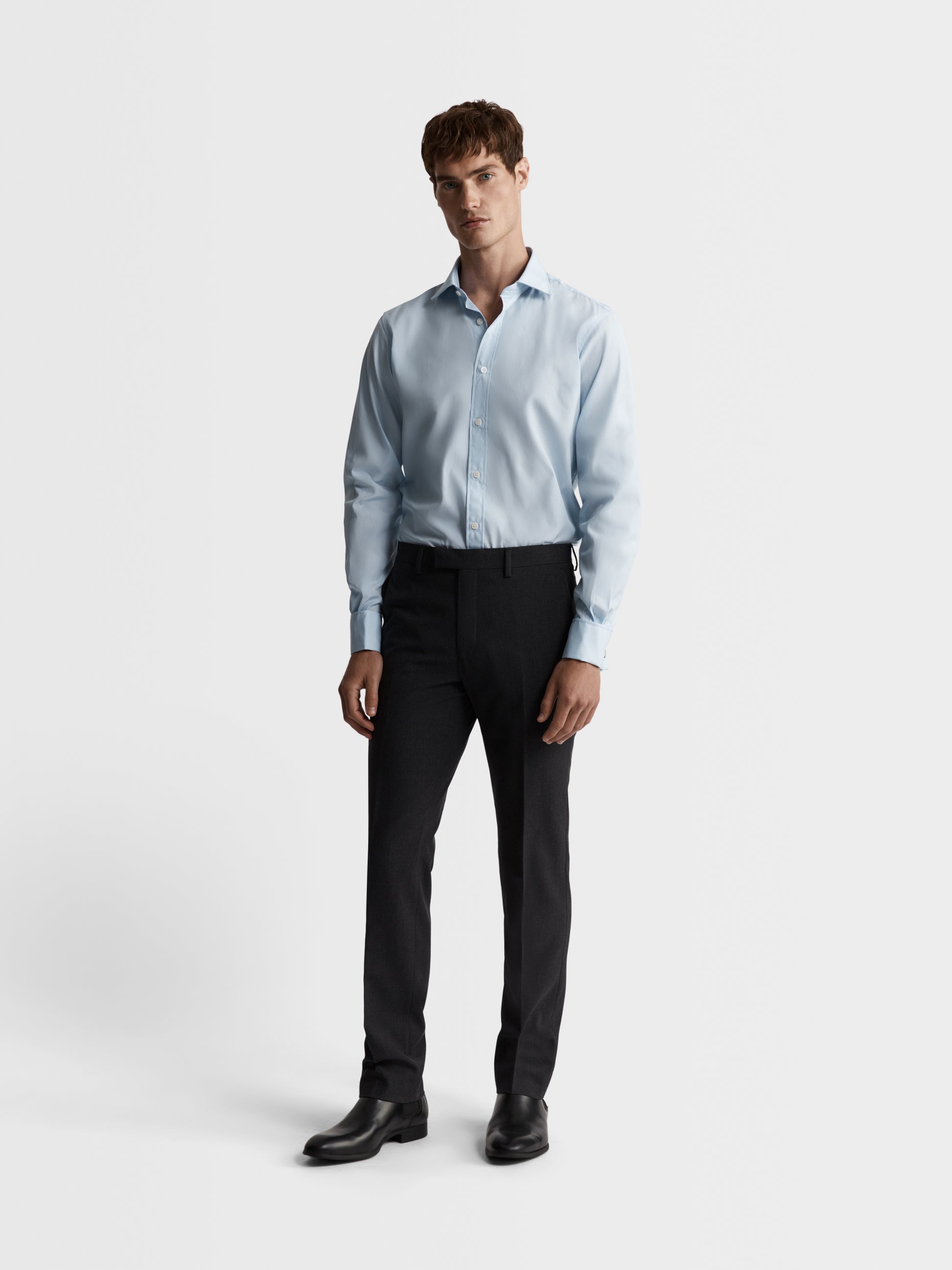 Image 3 of Light Blue End-on-End Slim Fit Double Cuff Classic Collar Shirt