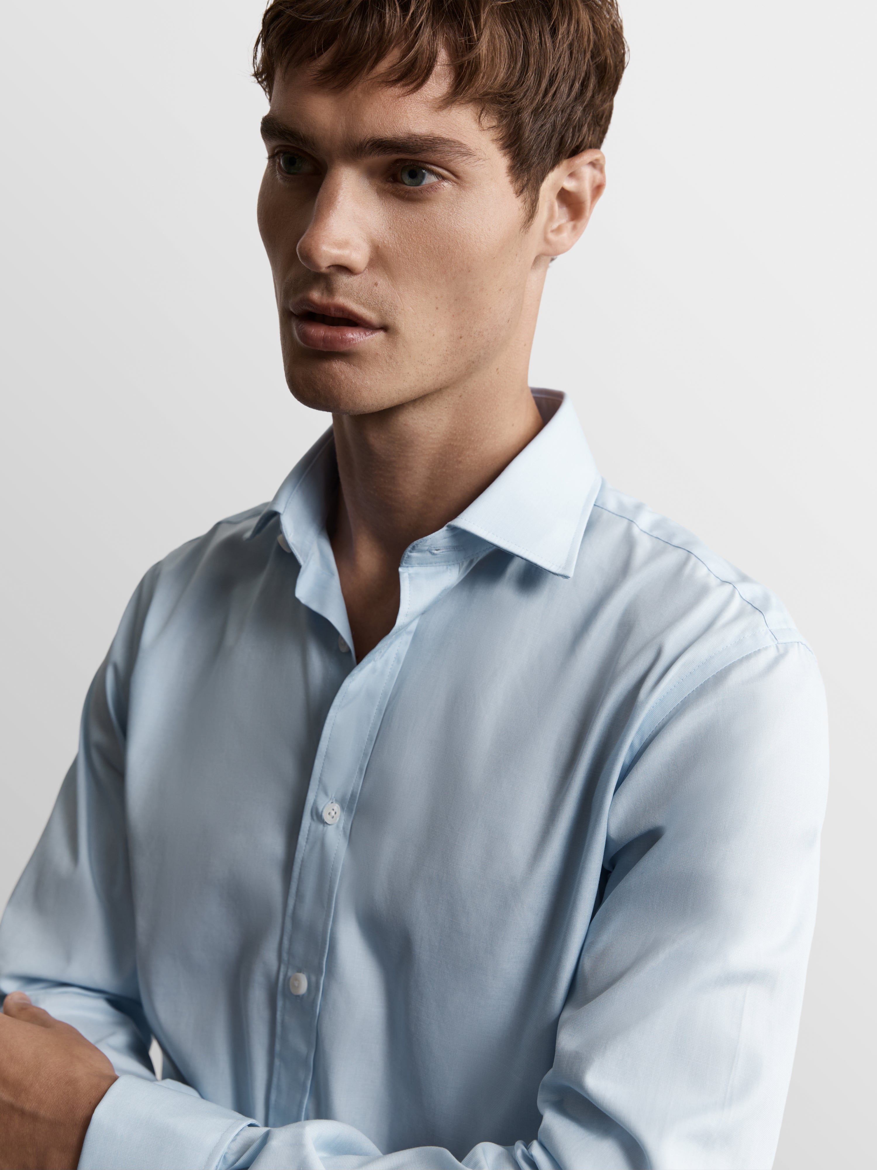 Light Blue End-on-End Slim Fit Double Cuff Classic Collar Shirt – tmlewinuk