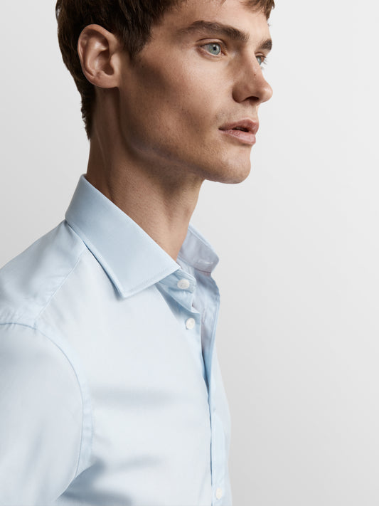 Image 2 of Light Blue End-on-End Fitted Double Cuff Classic Collar Shirt