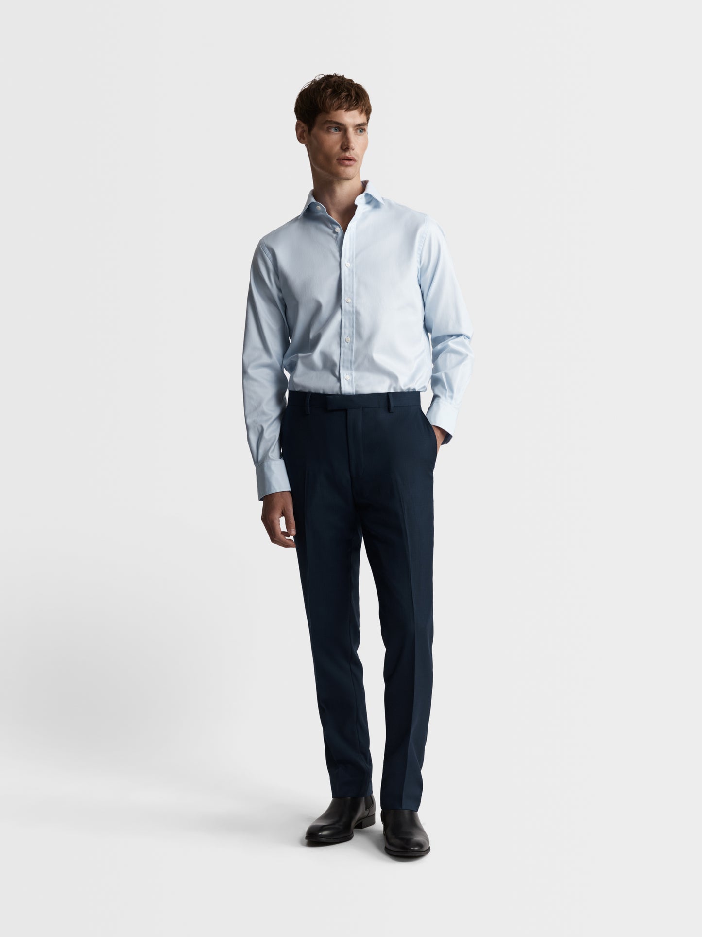 Image 4 of Light Blue Bold Twill Slim Fit Single Cuff Classic Collar Shirt